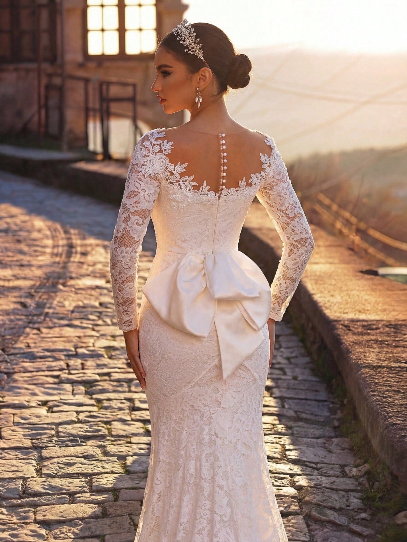 Glamrae Petite White Winter Elegant Silky Wedding Dress Petite Fit 150-160cm Full Lace Floral Sheer Long - image 2
