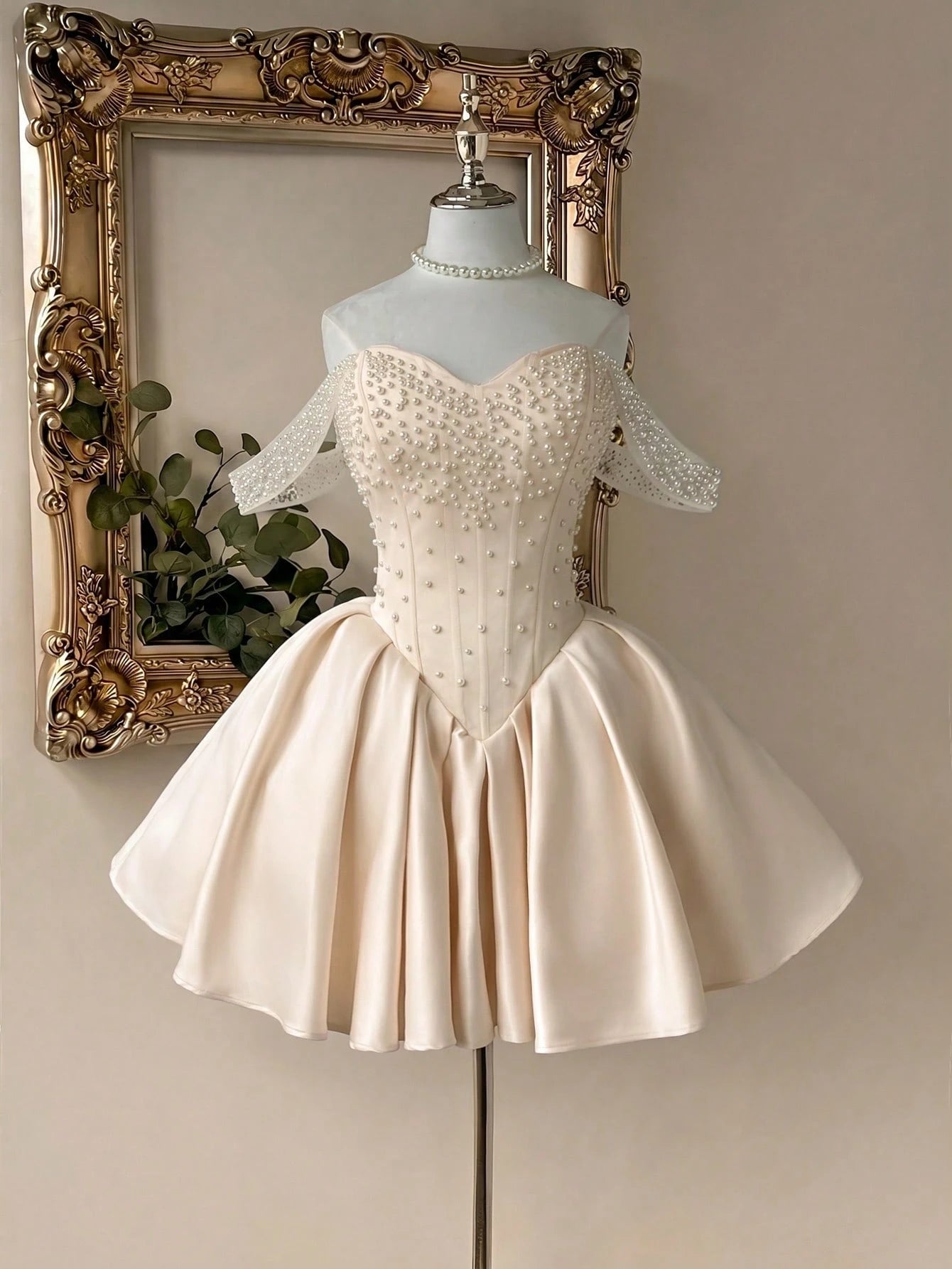 Lovelzi White Summer Elegant Bachelorette Party Wedding Dress,Luxurious Satin Pearl Embellished