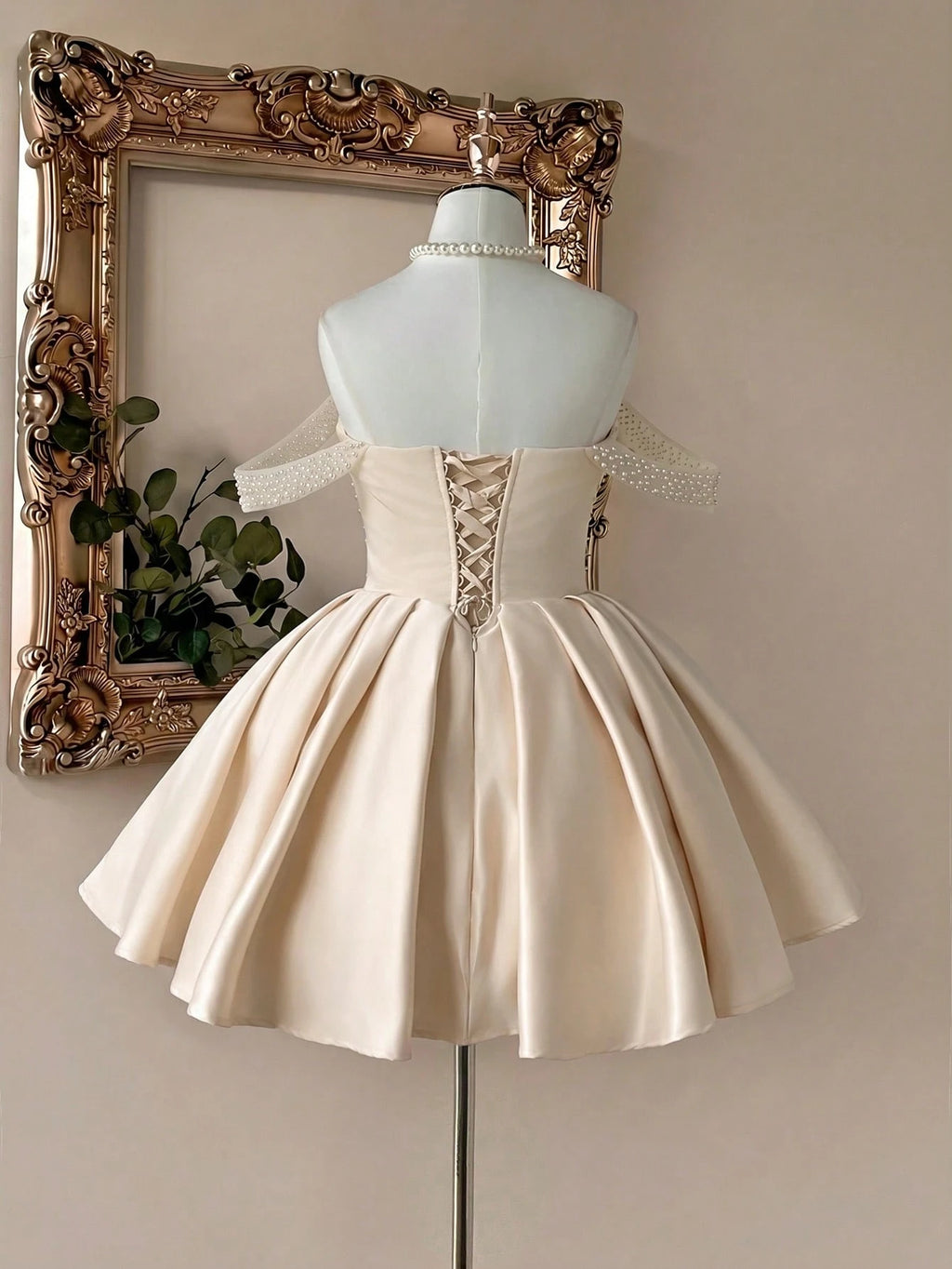 Lovelzi White Summer Elegant Bachelorette Party Wedding Dress,Luxurious Satin Pearl Embellished - image 2
