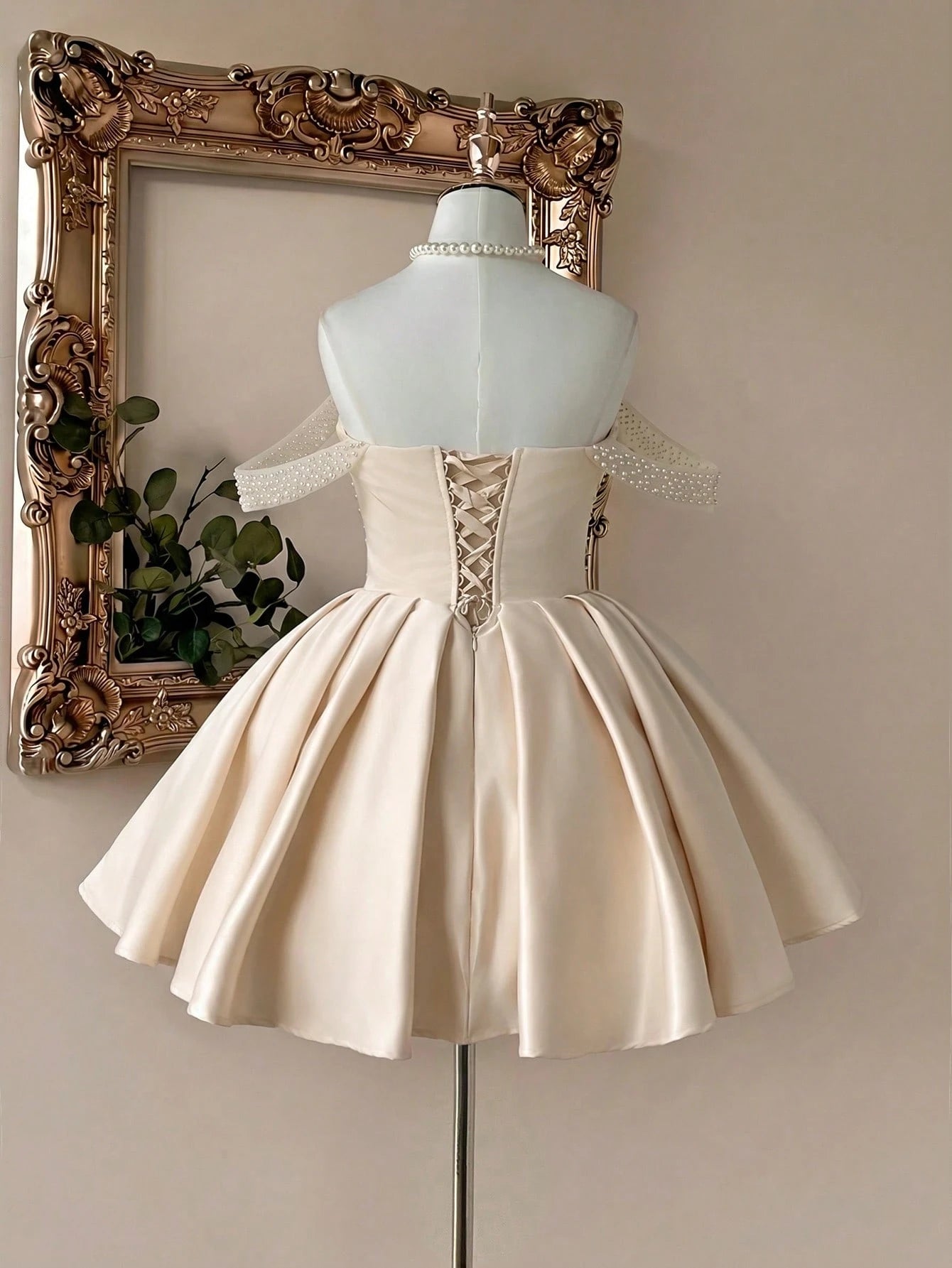 Lovelzi White Summer Elegant Bachelorette Party Wedding Dress,Luxurious Satin Pearl Embellished - image 2