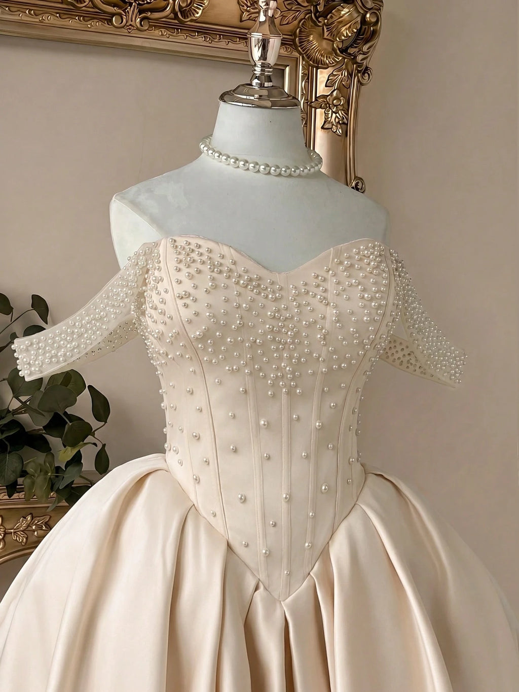 Lovelzi White Summer Elegant Bachelorette Party Wedding Dress,Luxurious Satin Pearl Embellished - image 3