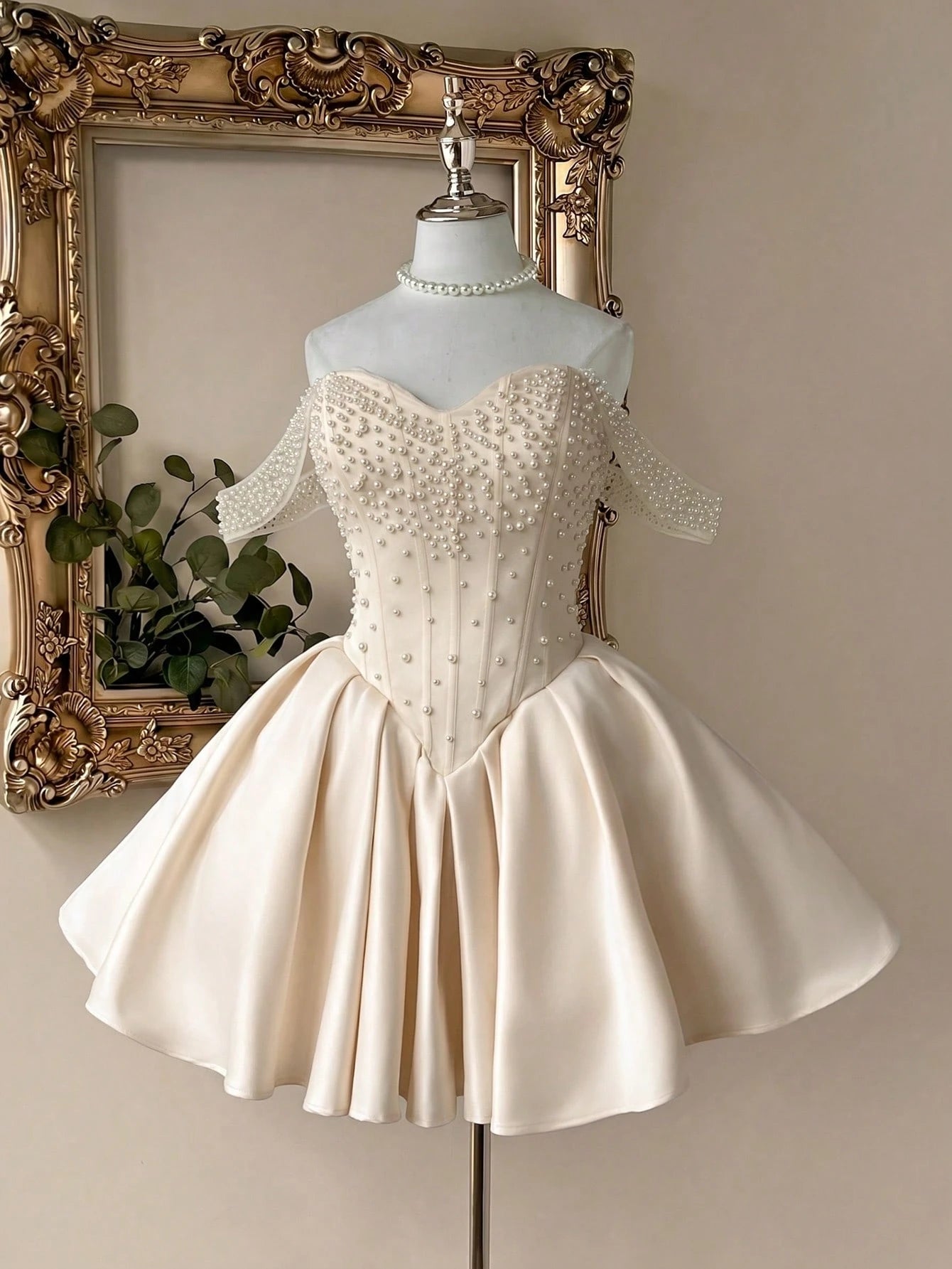 Lovelzi White Summer Elegant Bachelorette Party Wedding Dress,Luxurious Satin Pearl Embellished - image 4