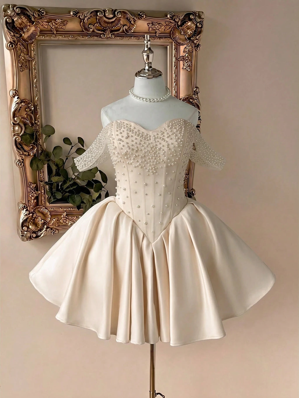 Lovelzi White Summer Elegant Bachelorette Party Wedding Dress,Luxurious Satin Pearl Embellished - image 5