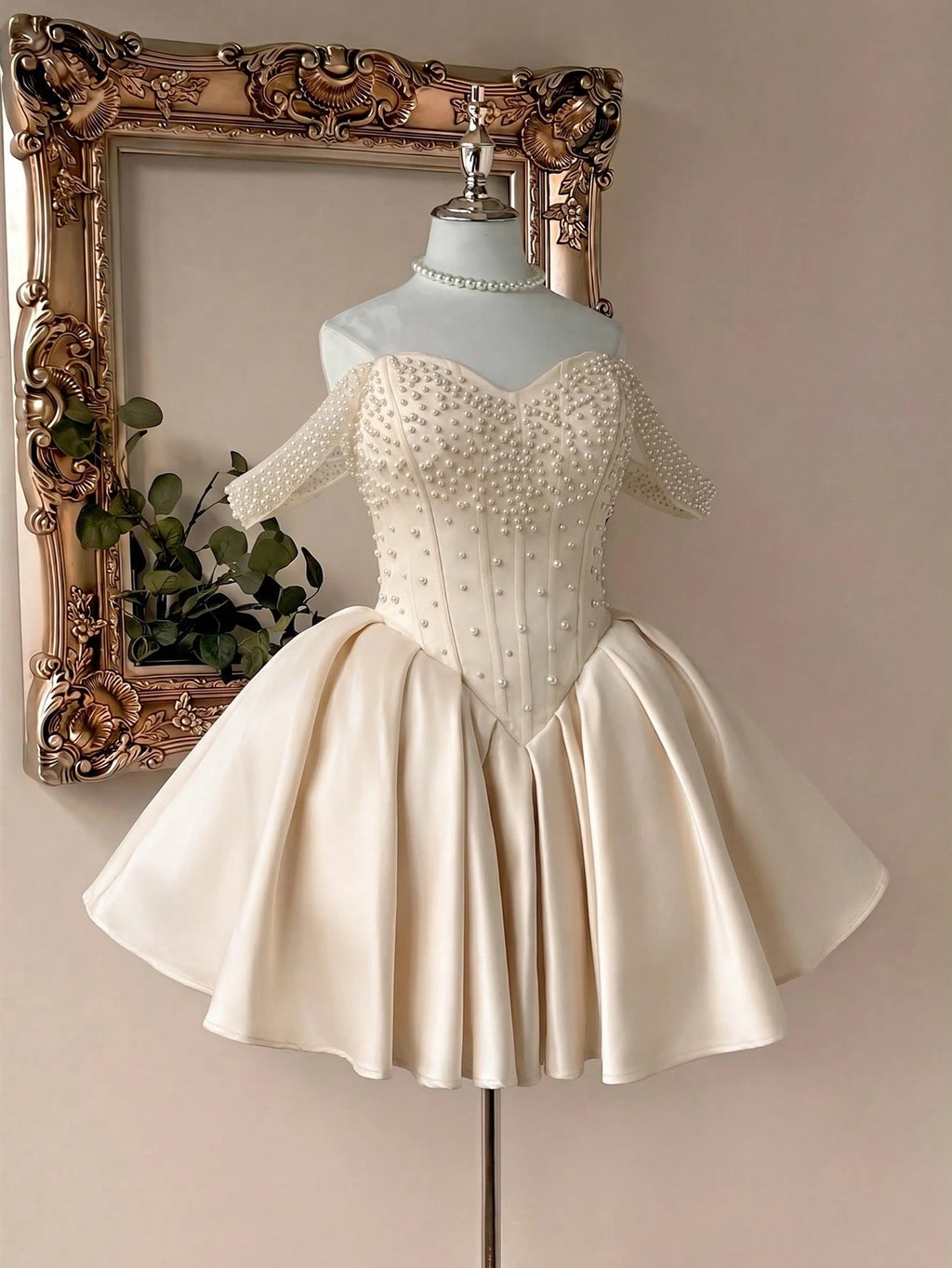 Lovelzi White Summer Elegant Bachelorette Party Wedding Dress,Luxurious Satin Pearl Embellished - image 6