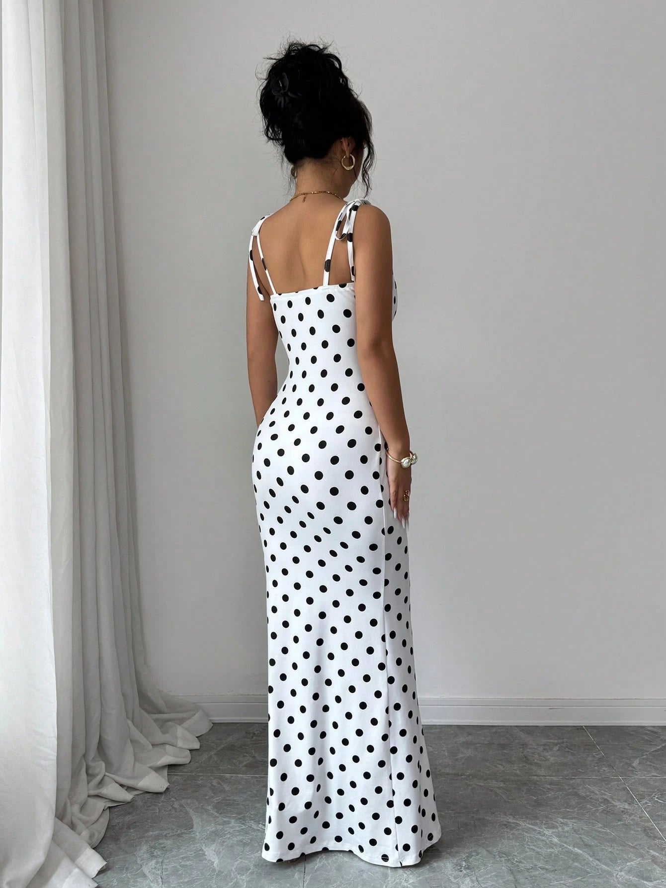 Rafferiza Women's Contrast Color Polka Dot Print Spaghetti Strap Dress