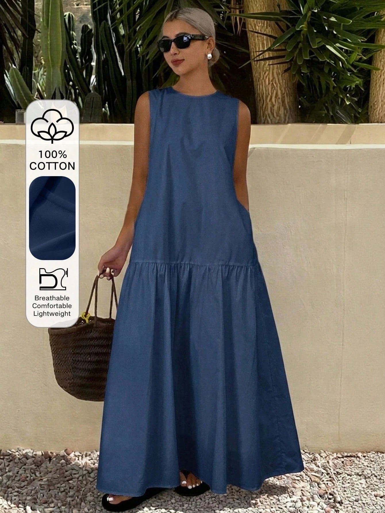 Women's Casual Solid Color Sleeveless Long Dress
