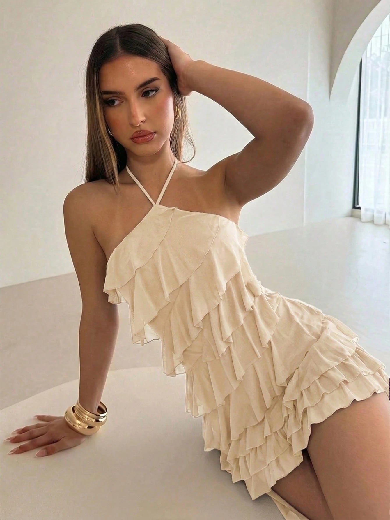 Aloruh Purple Summer 70s Party Party Night Y2K Music Festival Halter Multilayer Ruffle Mesh Mini - image 13