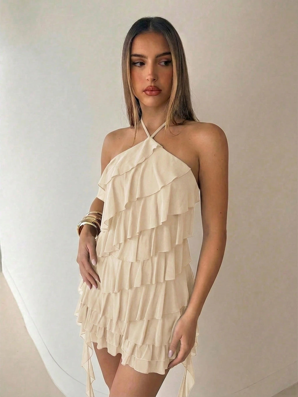 Aloruh Purple Summer 70s Party Party Night Y2K Music Festival Halter Multilayer Ruffle Mesh Mini - image 15