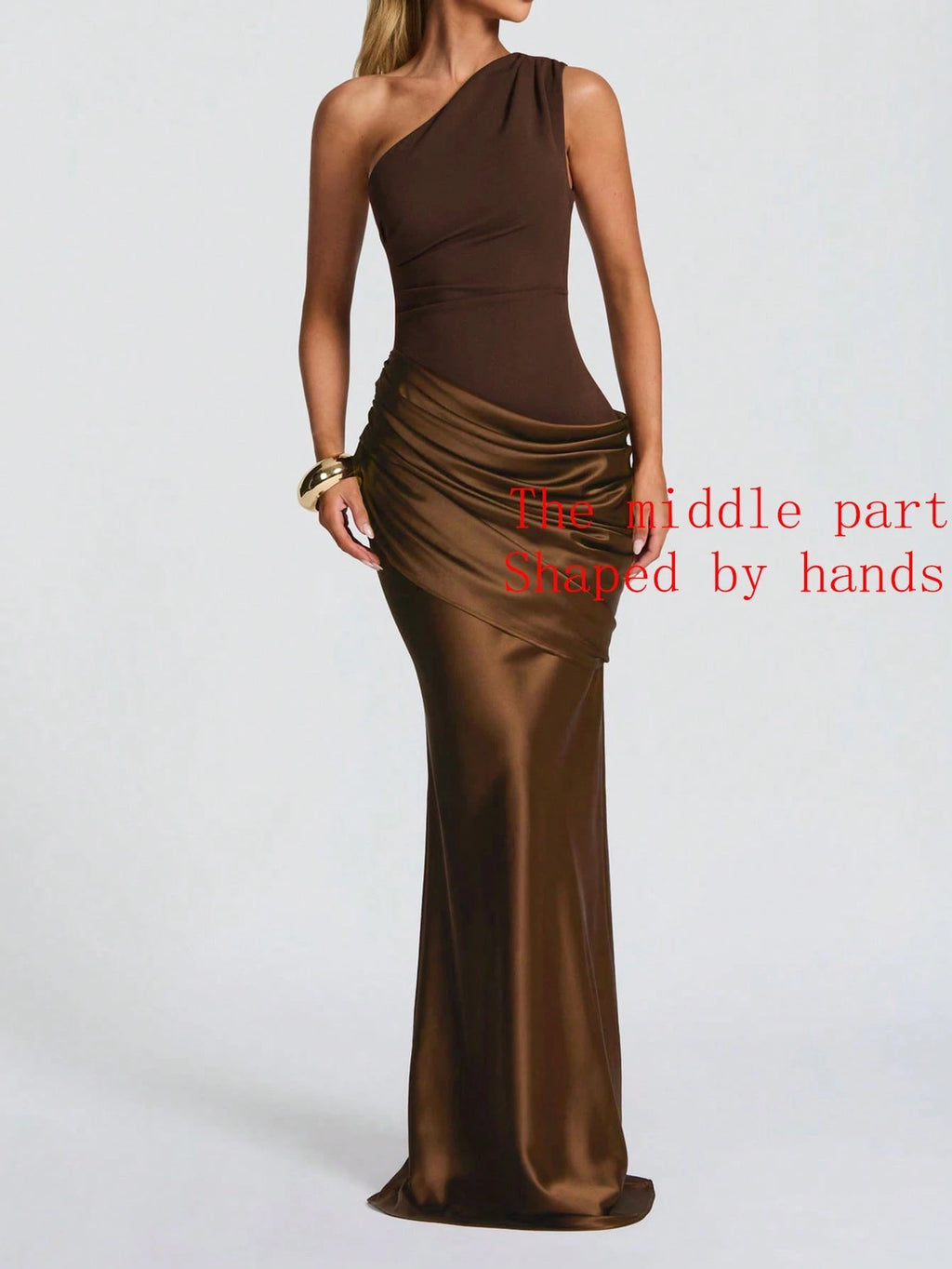 Elegant Satin Patchwork One-Shoulder Dress, Fashionable For Outings, Weddings, Parties, And Clubs, - image 2
