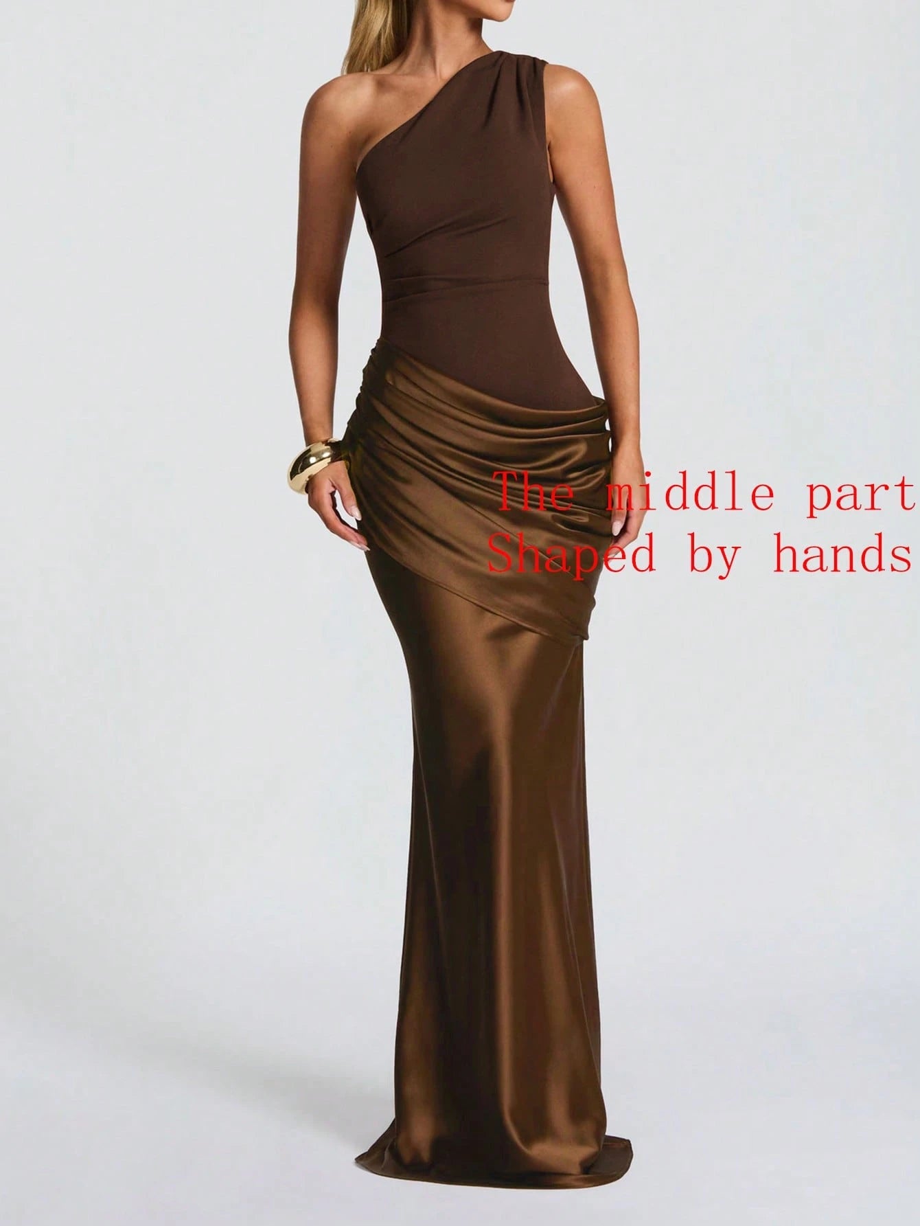 Elegant Satin Patchwork One-Shoulder Dress, Fashionable For Outings, Weddings, Parties, And Clubs, - image 2