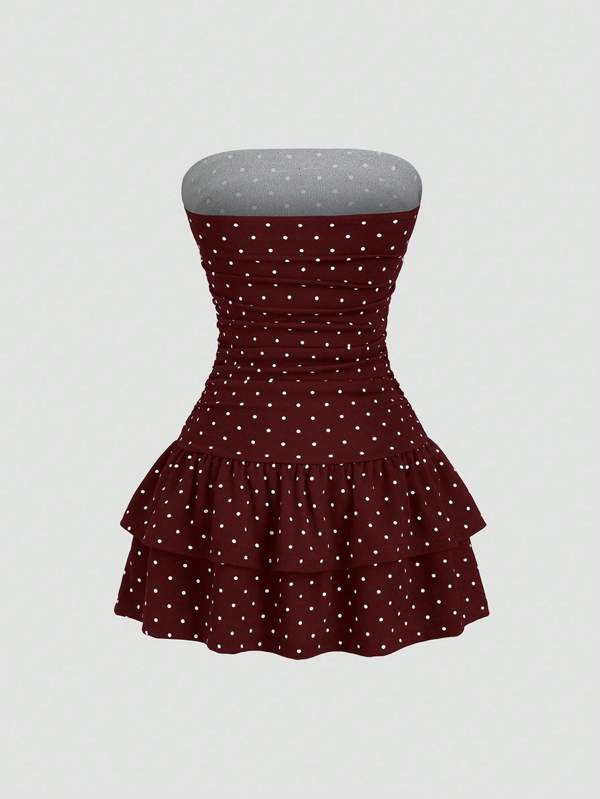 Sweetra Black And White Polka Dot Summer Cute Picnic Dress,French Strapless Bodycon Cinched Waist Tiered Hem - image 12