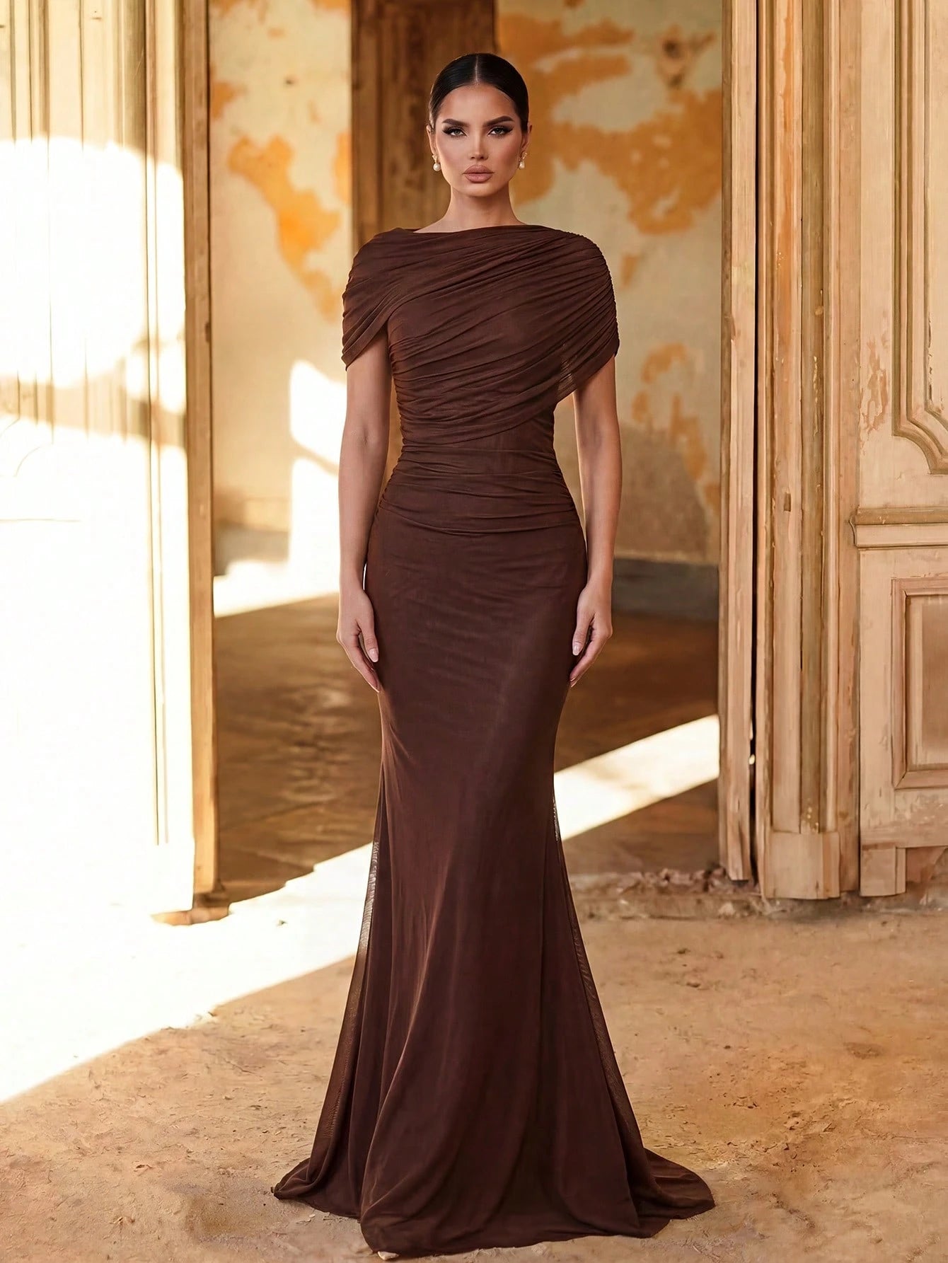 Aureia Elegant Chiffon Overlay Ruffle Decor Fishtail Bridesmaid Dress - image 8