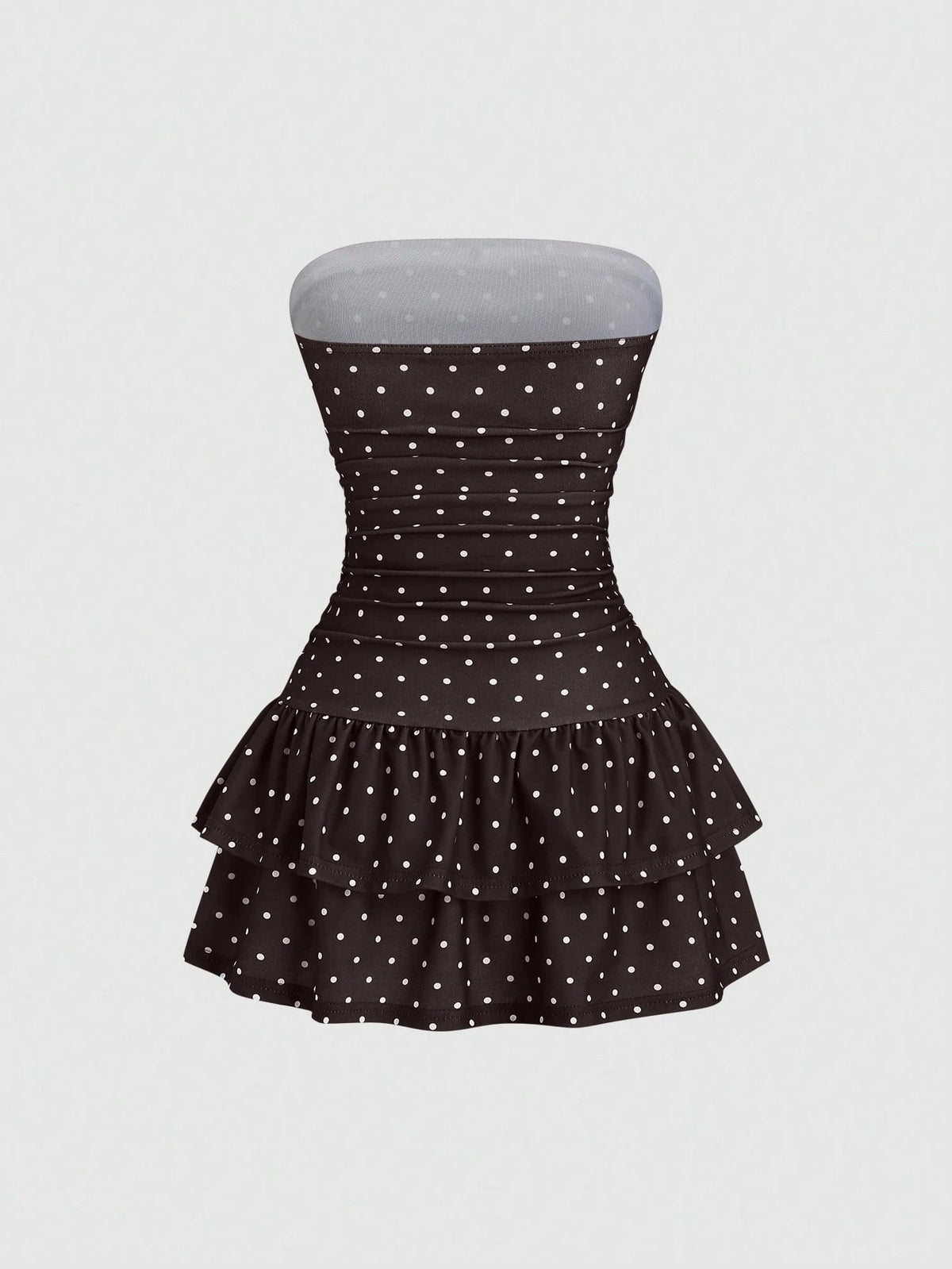 Sweetra Black And White Polka Dot Summer Cute Picnic Dress,French Strapless Bodycon Cinched Waist Tiered Hem - image 18