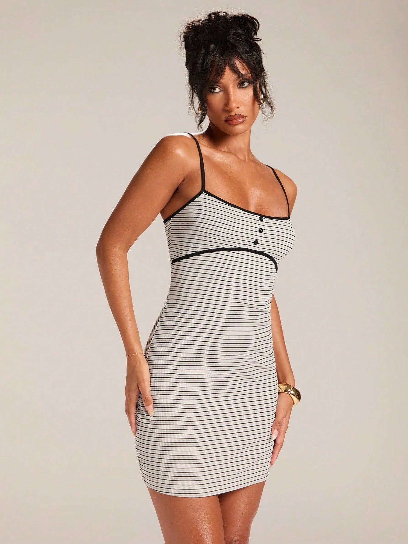 BAE Women's Summer Casual Black And White Striped Short Strap Mini