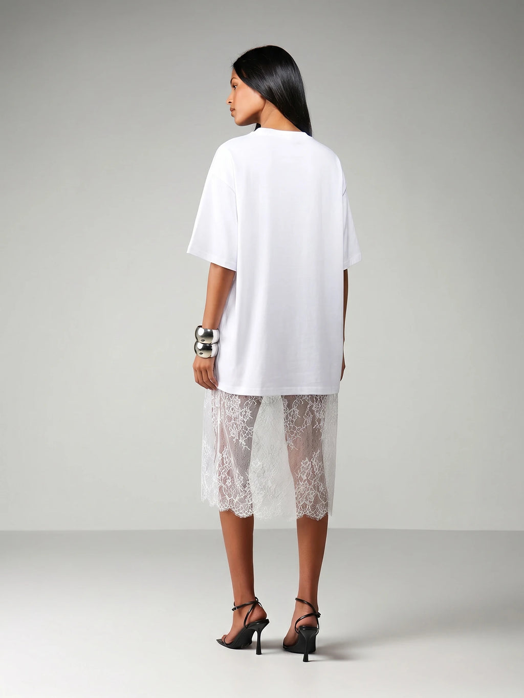 MISSGUIDED Oversized T-Shirt Style Midi Dress With Sheer Lace