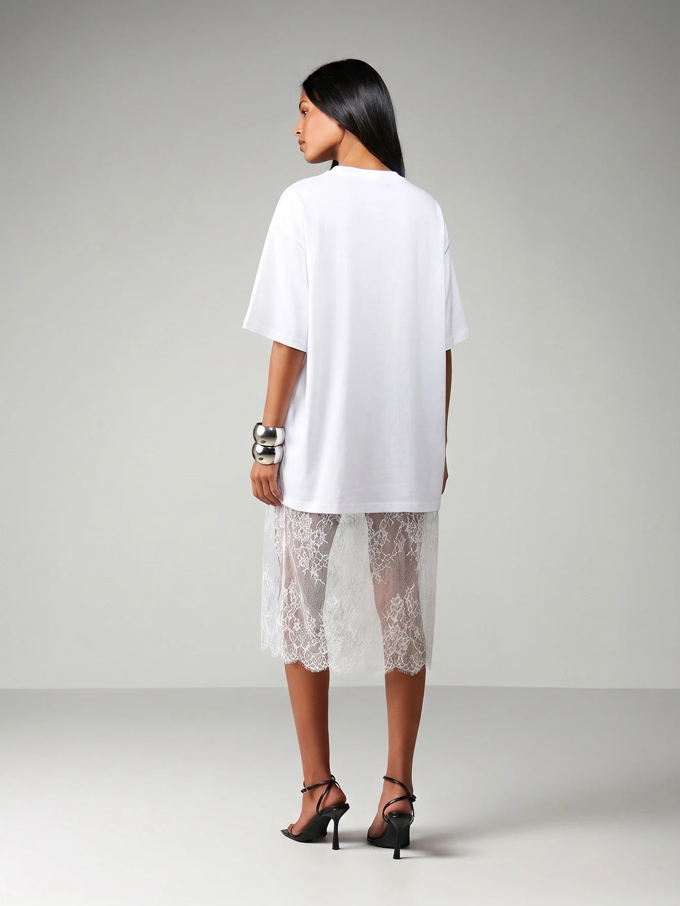 MISSGUIDED Oversized T-Shirt Style Midi Dress With Sheer Lace