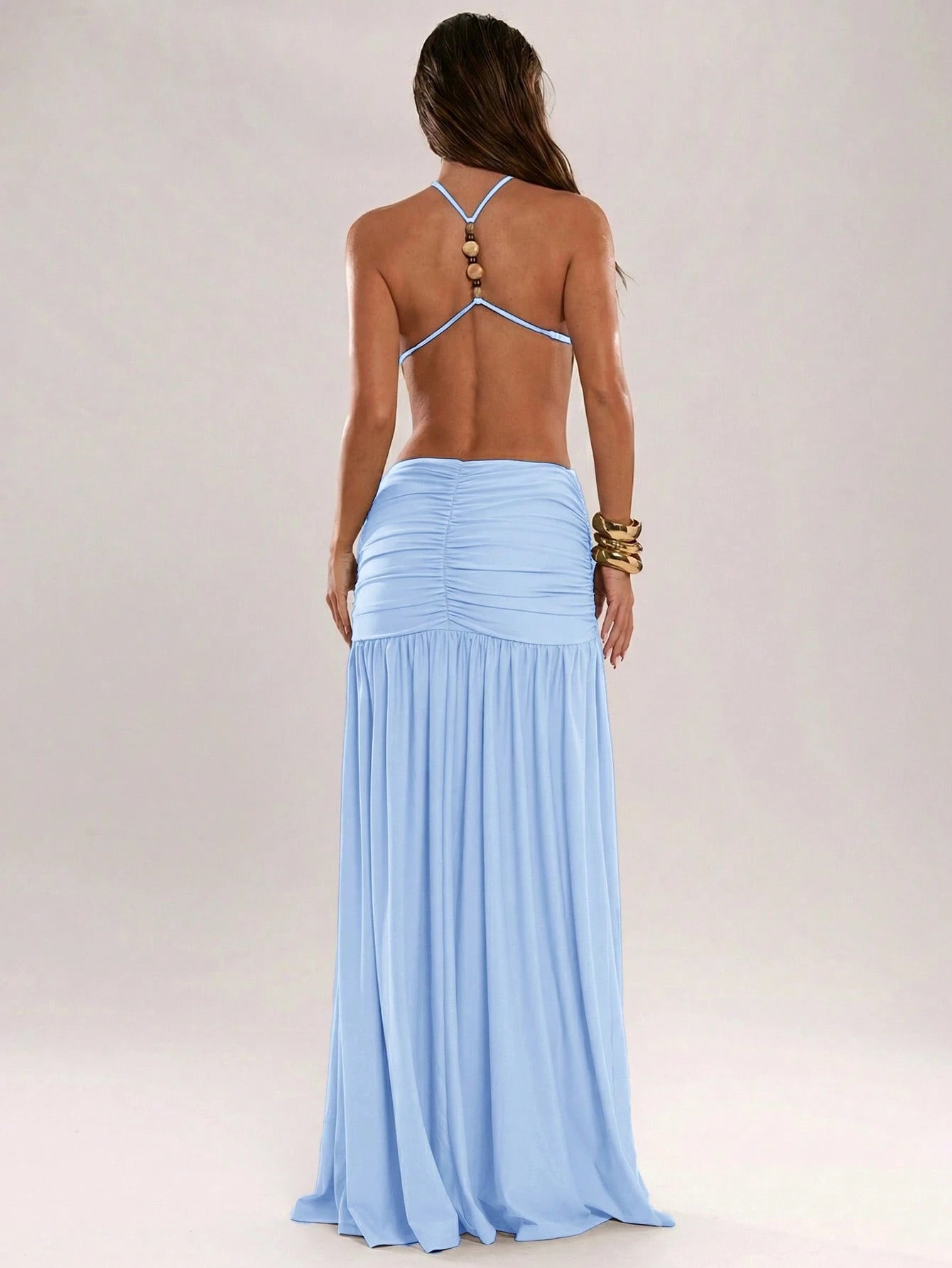 BAE Women's Backless Beaded Tie Dye Floral Teal Dress,Summer Boho