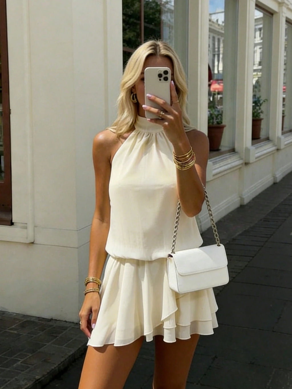 Women's Elegant Fashion Romantic Draped Neck Tie Backless Cowl Neck Mini Dress With Built-In Shorts - image 3
