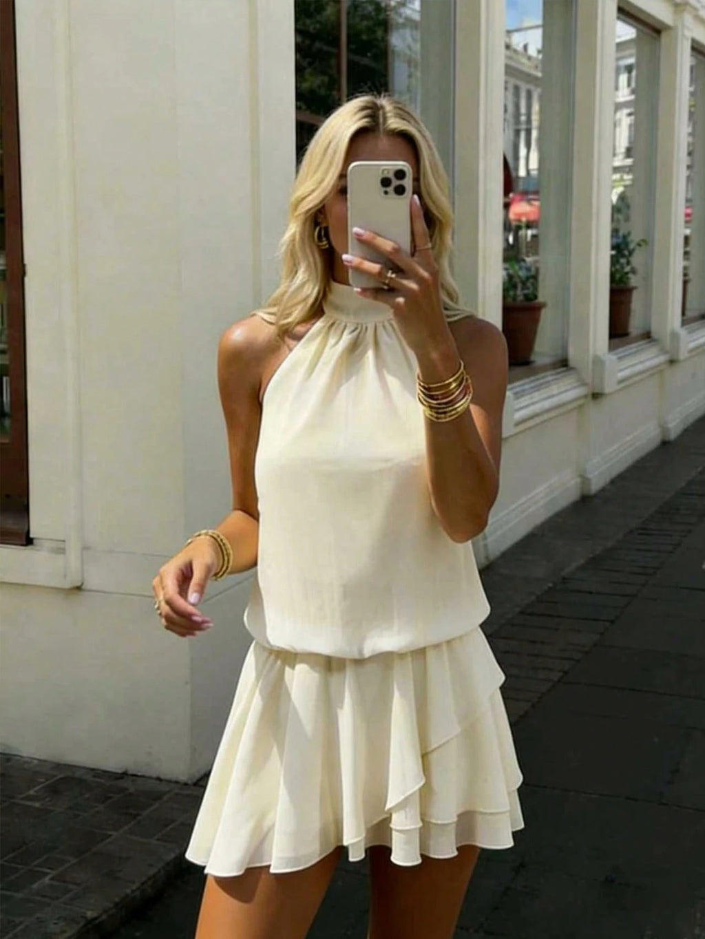 Women's Elegant Fashion Romantic Draped Neck Tie Backless Cowl Neck Mini Dress With Built-In Shorts - image 5