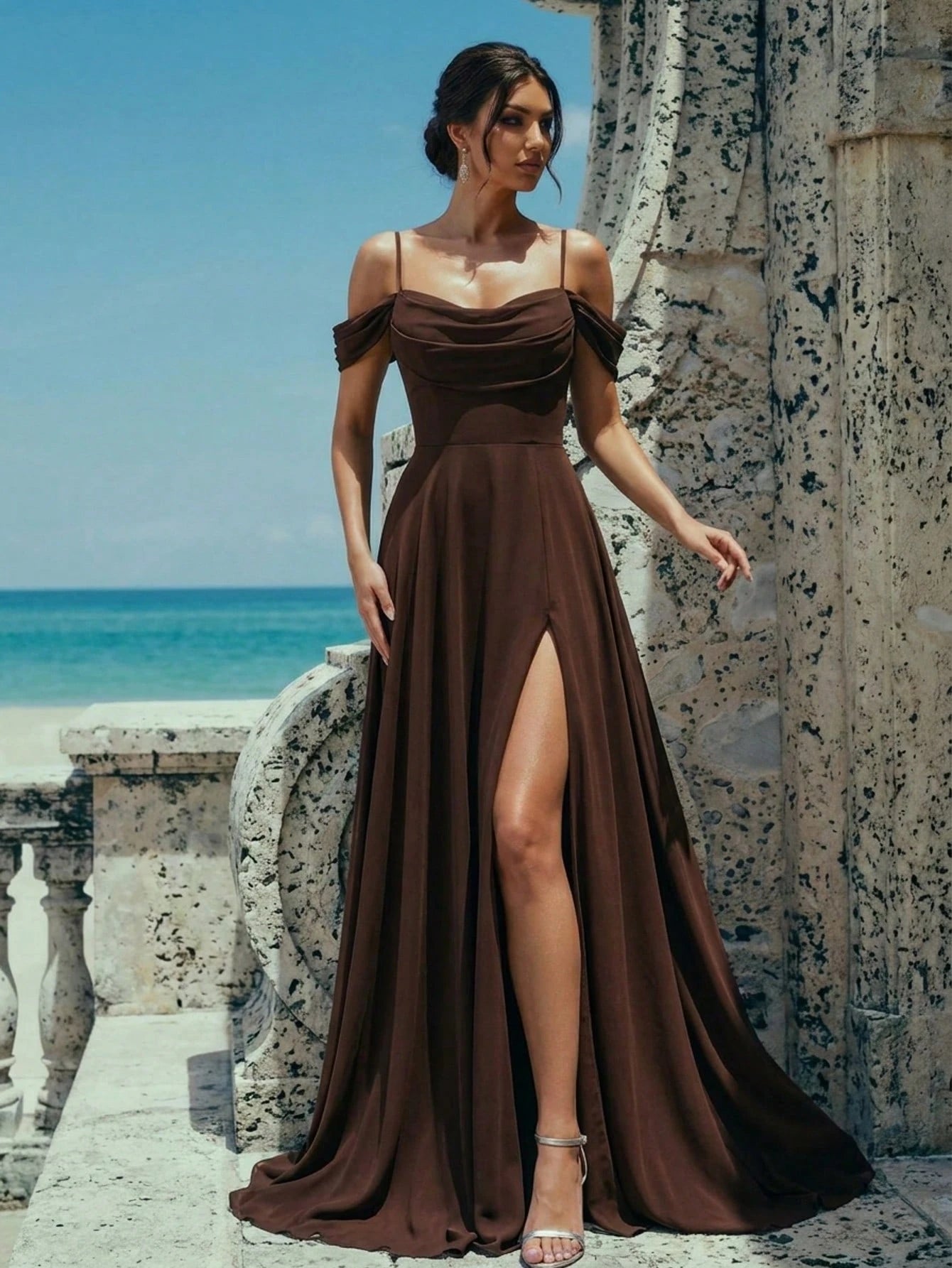 Women's Solid Color Long High-End Formal Evening Gown, Elegant Bridesmaid Dress Wedding Spring - image 11