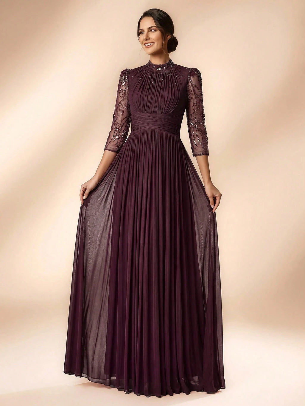 Serin Purple Winter Elegant Formal Evening Gown,Luxurious Beaded Sequin Embroidered Mesh Elastic Knit Bubble - image 9