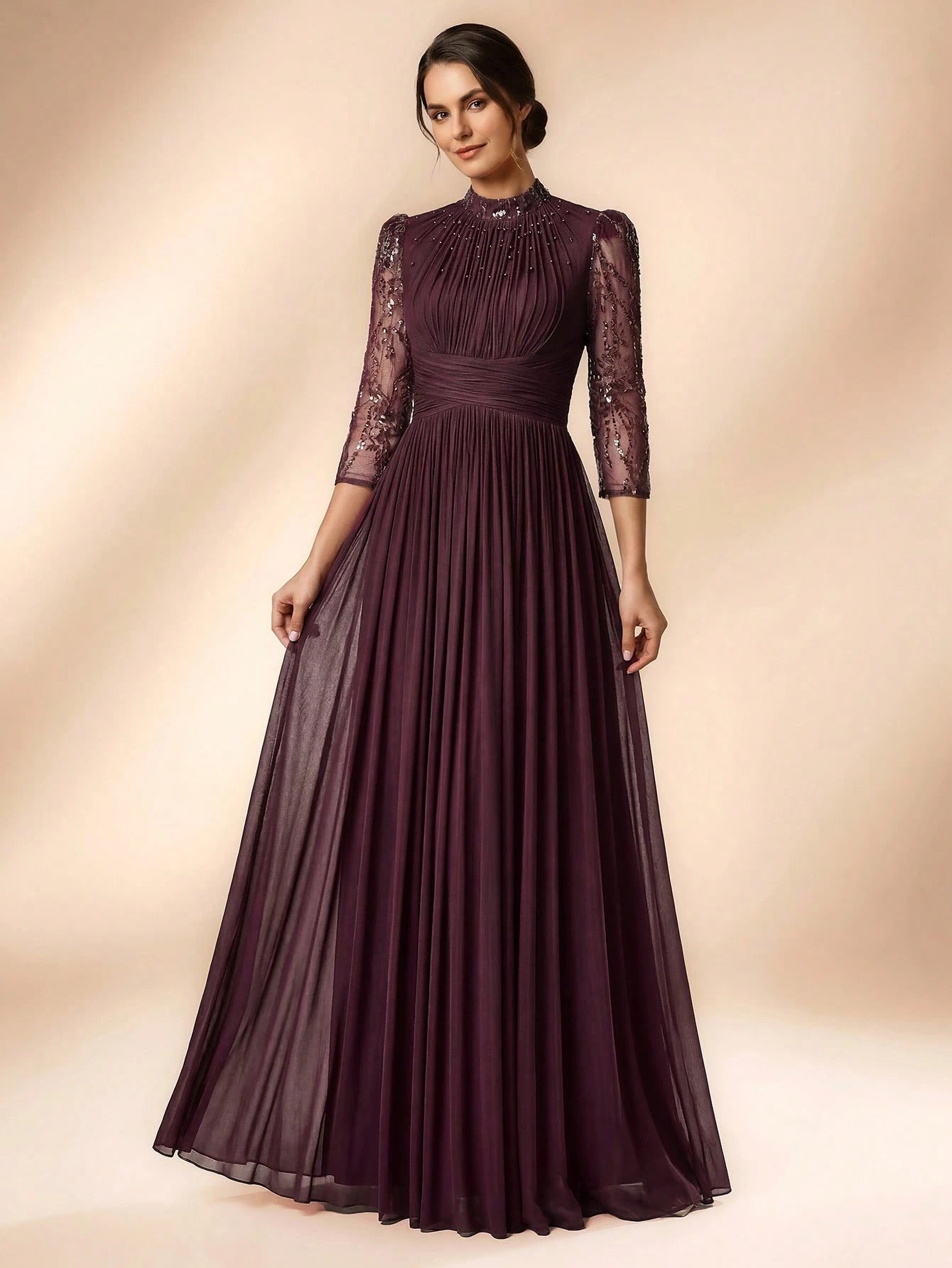Serin Purple Winter Elegant Formal Evening Gown,Luxurious Beaded Sequin Embroidered Mesh Elastic Knit Bubble - image 11