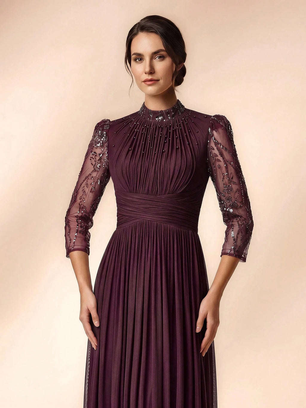 Serin Purple Winter Elegant Formal Evening Gown,Luxurious Beaded Sequin Embroidered Mesh Elastic Knit Bubble - image 13