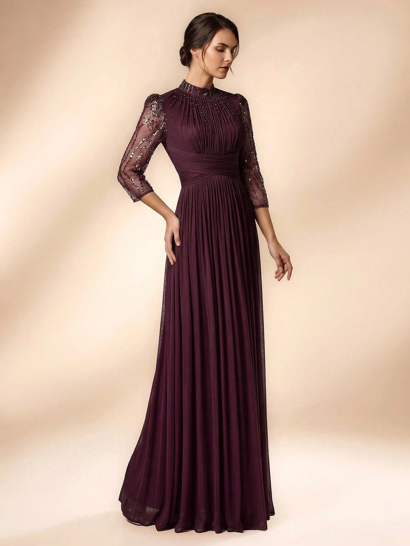 Serin Purple Winter Elegant Formal Evening Gown,Luxurious Beaded Sequin Embroidered Mesh Elastic Knit Bubble - image 14