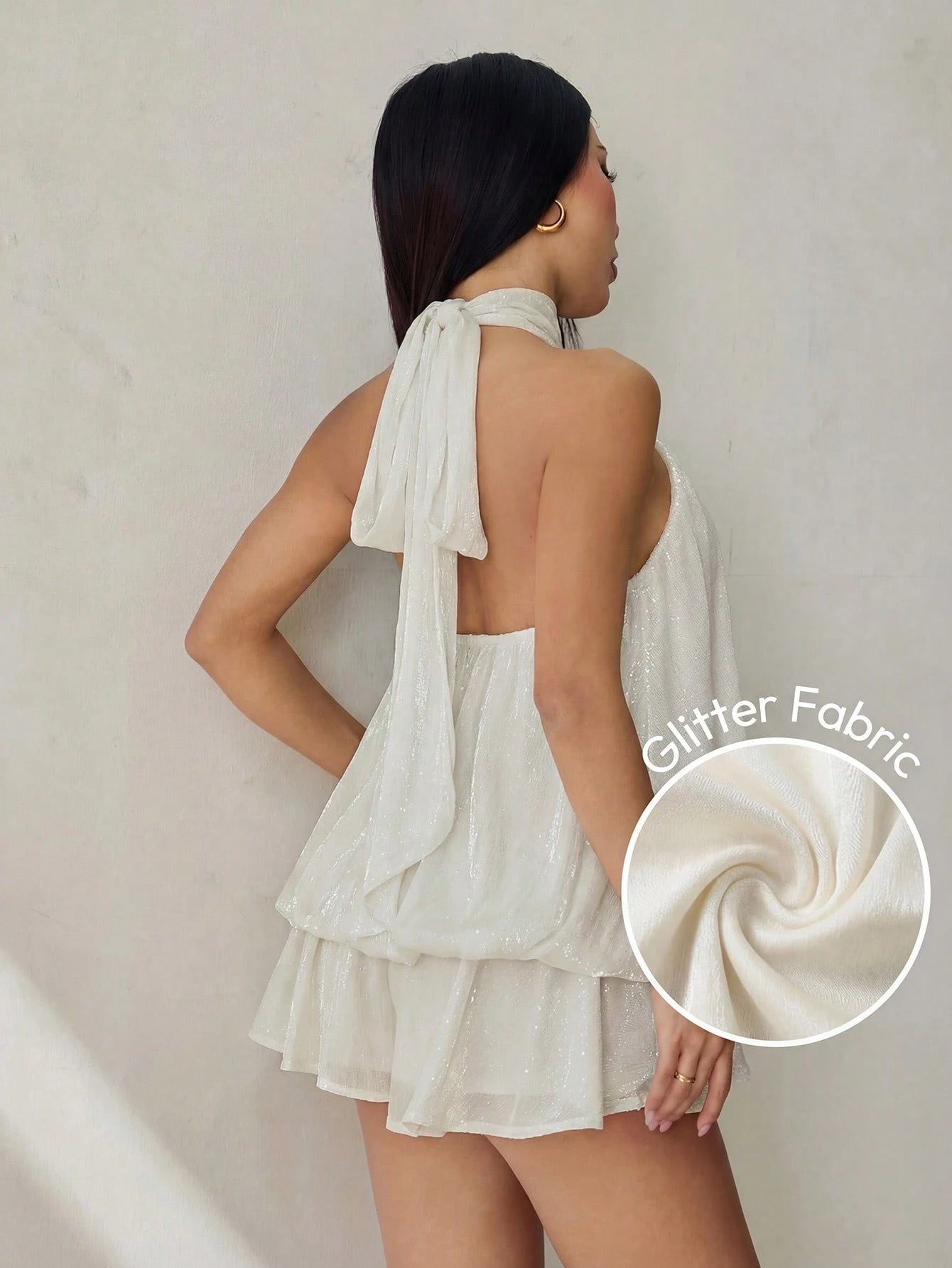 PETITE Elegant Sleeveless Tie-Neck Mini Dress In Pale Yellow, Suitable For Party, Date, Autumn/Winter And - image 2
