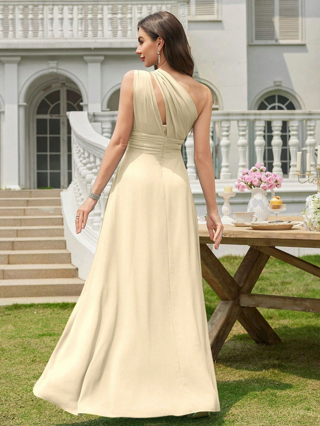 Volly Toych Light Pink Pleated A-Line Chiffon Dress, Elegant Flared Formal Bridesmaid Gown, Suitable For - image 18