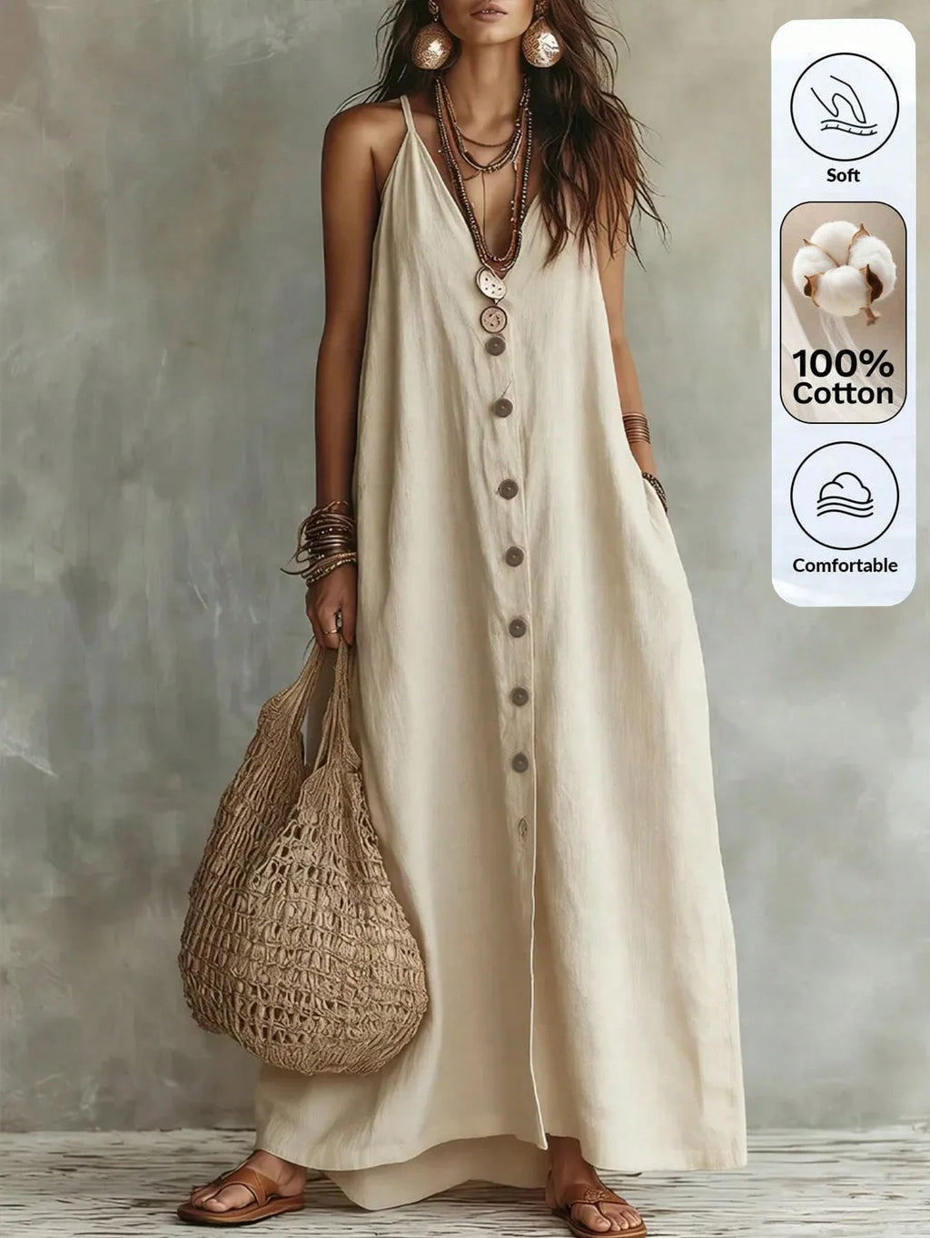 Omancia Women's Casual Boho Solid Color Dress For Summer Holiday