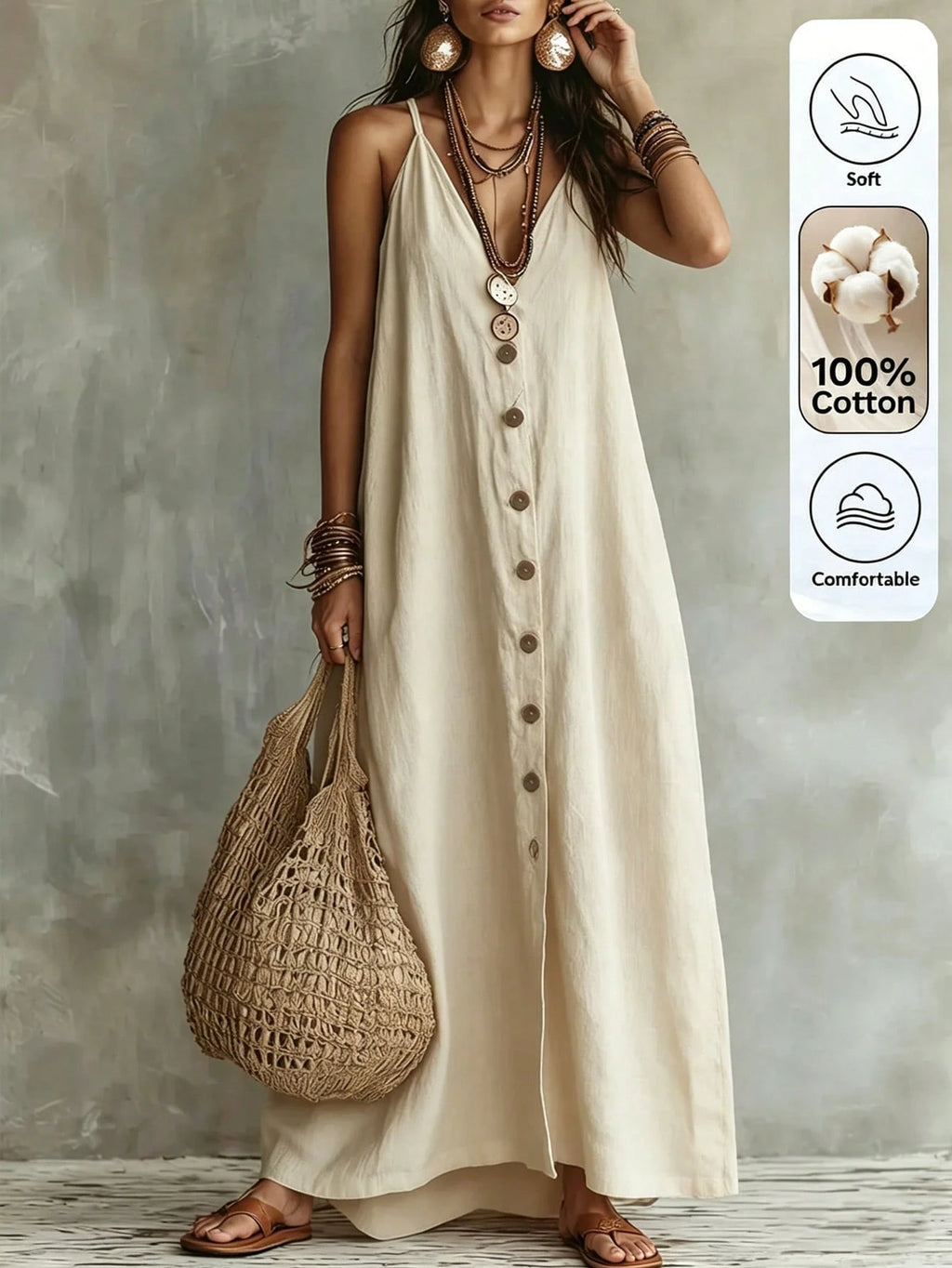 Omancia Women's Casual Boho Solid Color Dress For Summer Holiday