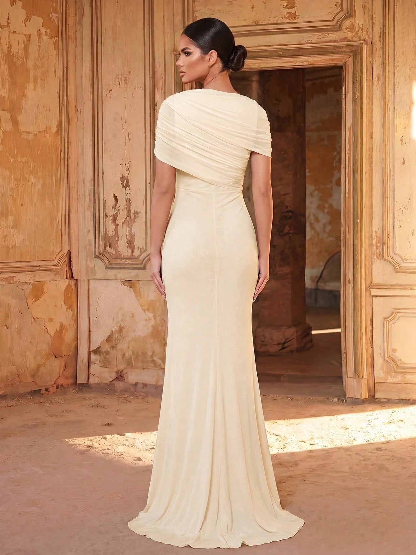 Aureia Elegant Chiffon Overlay Ruffle Decor Fishtail Bridesmaid Dress - image 2
