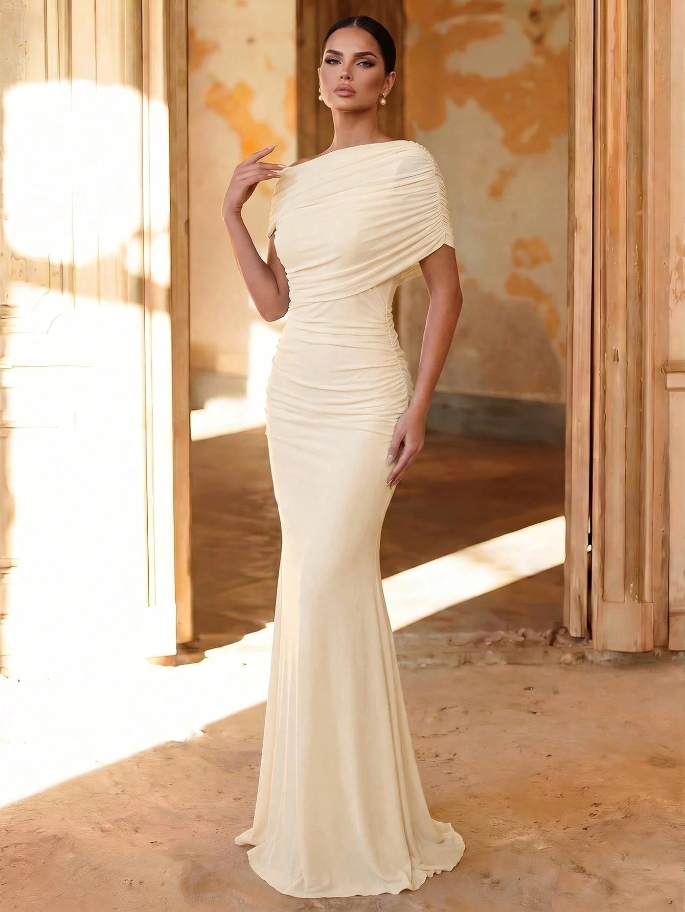 Aureia Elegant Chiffon Overlay Ruffle Decor Fishtail Bridesmaid Dress - image 7