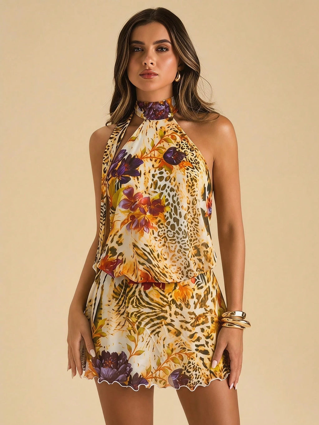 BAE Women's Leopard Tie Dye Print Halter Backless Mini Dress,Summer Dresses For Women - image 2