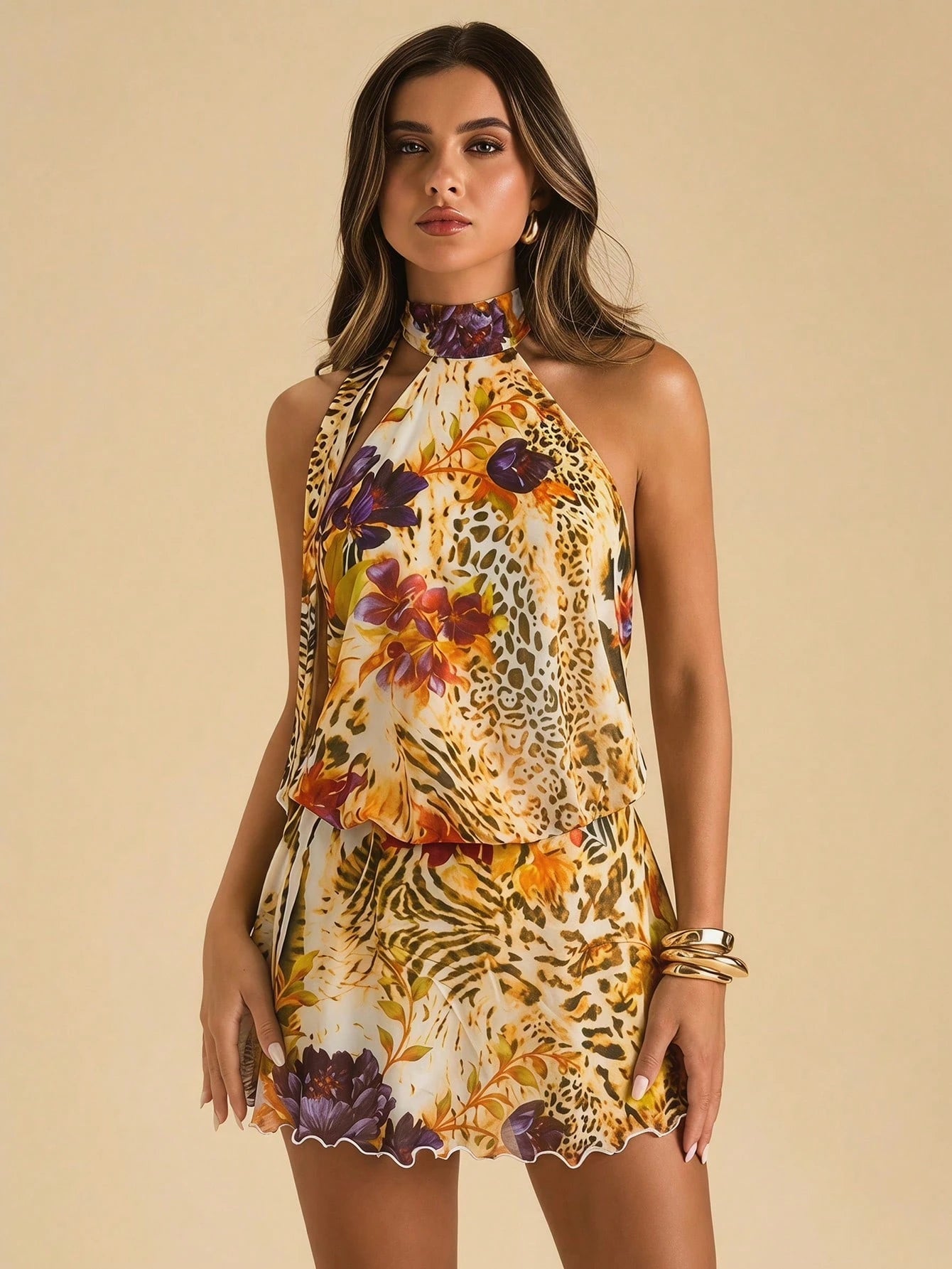 BAE Women's Leopard Tie Dye Print Halter Backless Mini Dress,Summer Dresses For Women - image 2