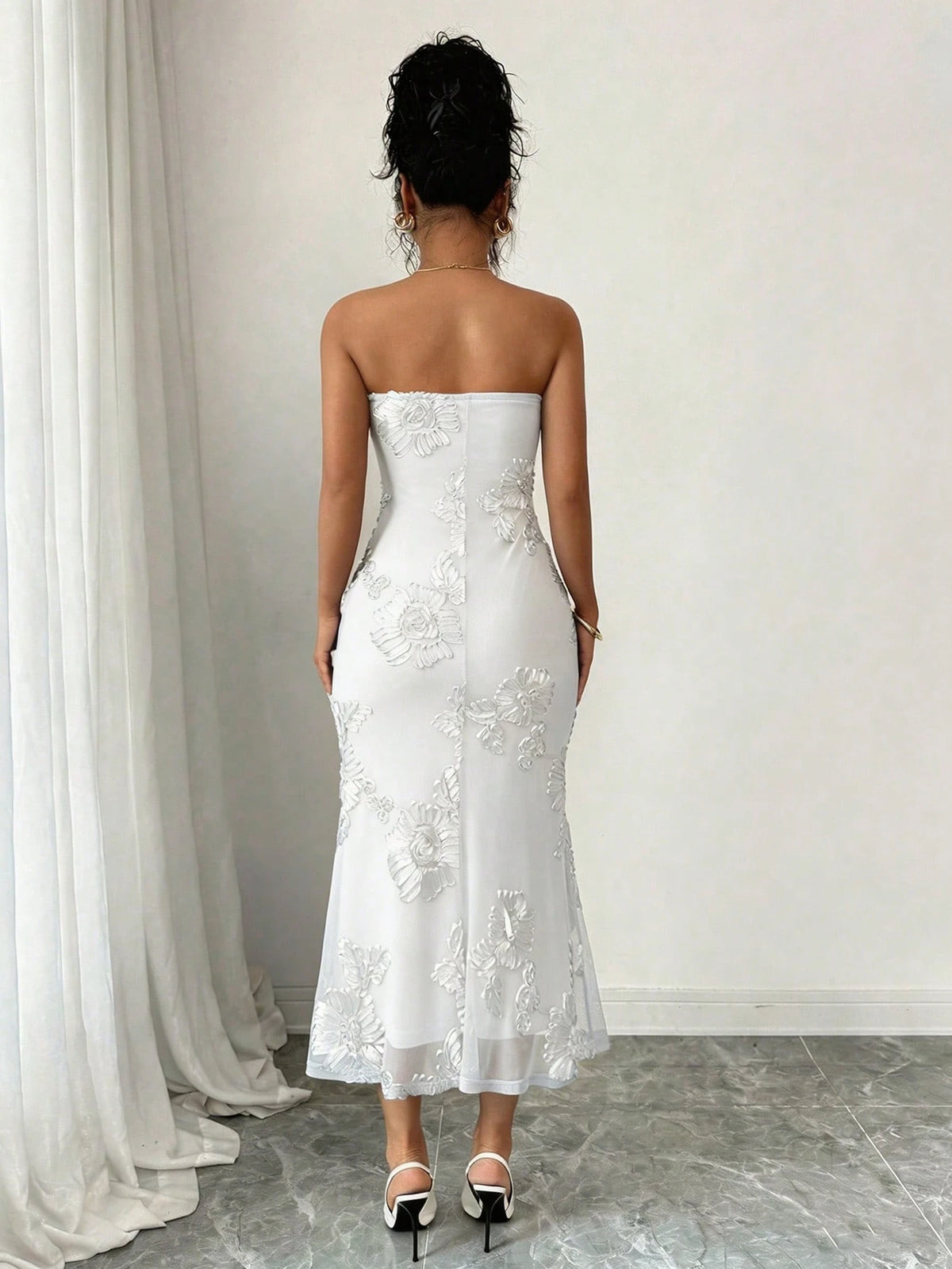 Rafferiza Vacation Style Mesh 3D Floral Strapless Dress For Women - image 18