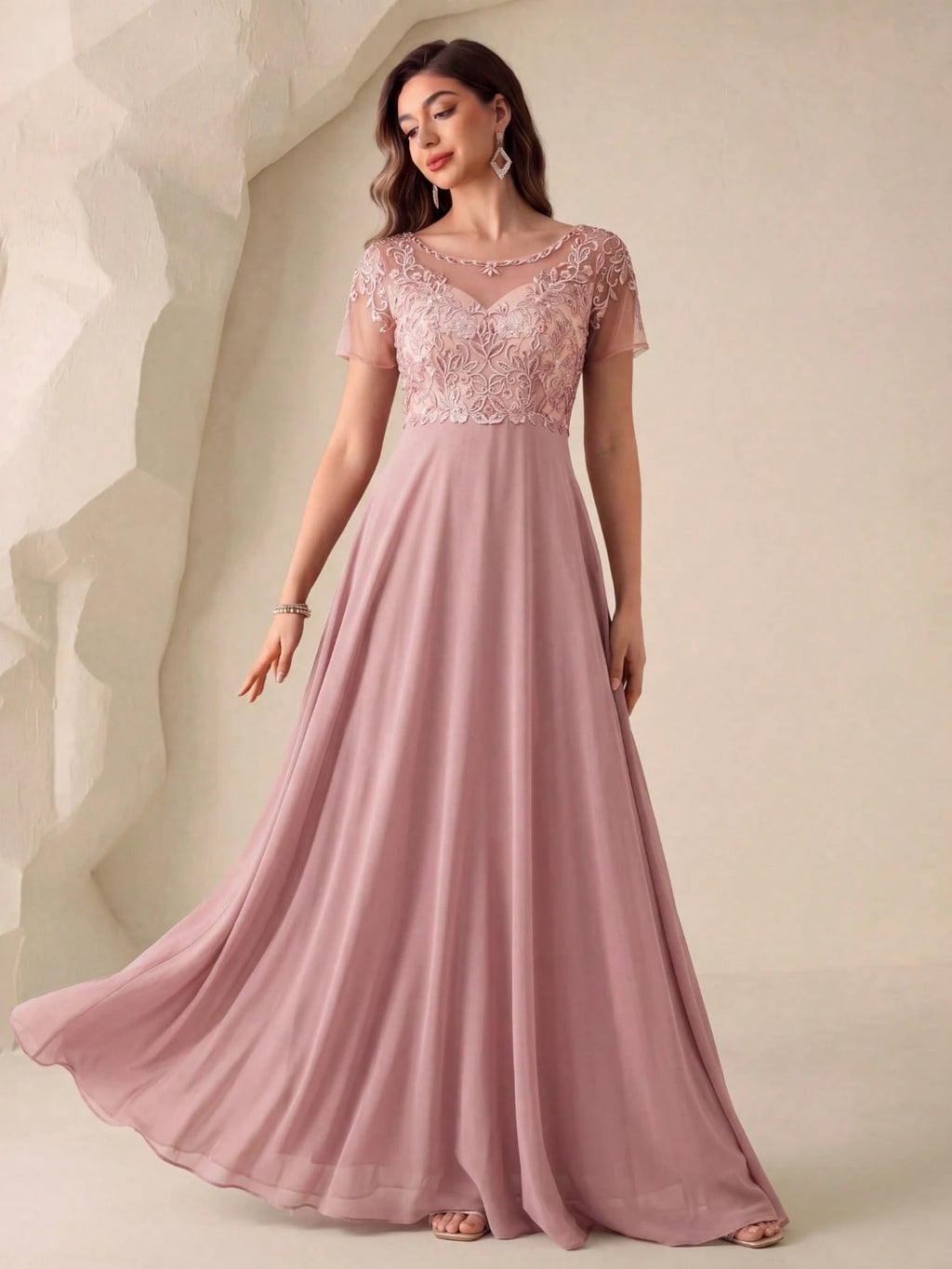 UNITHORSE Floral Embroidered Chiffon Bridesmaid Dress, Birthday Dress, Graduation Dress, Formal Dress Wedding - image 3