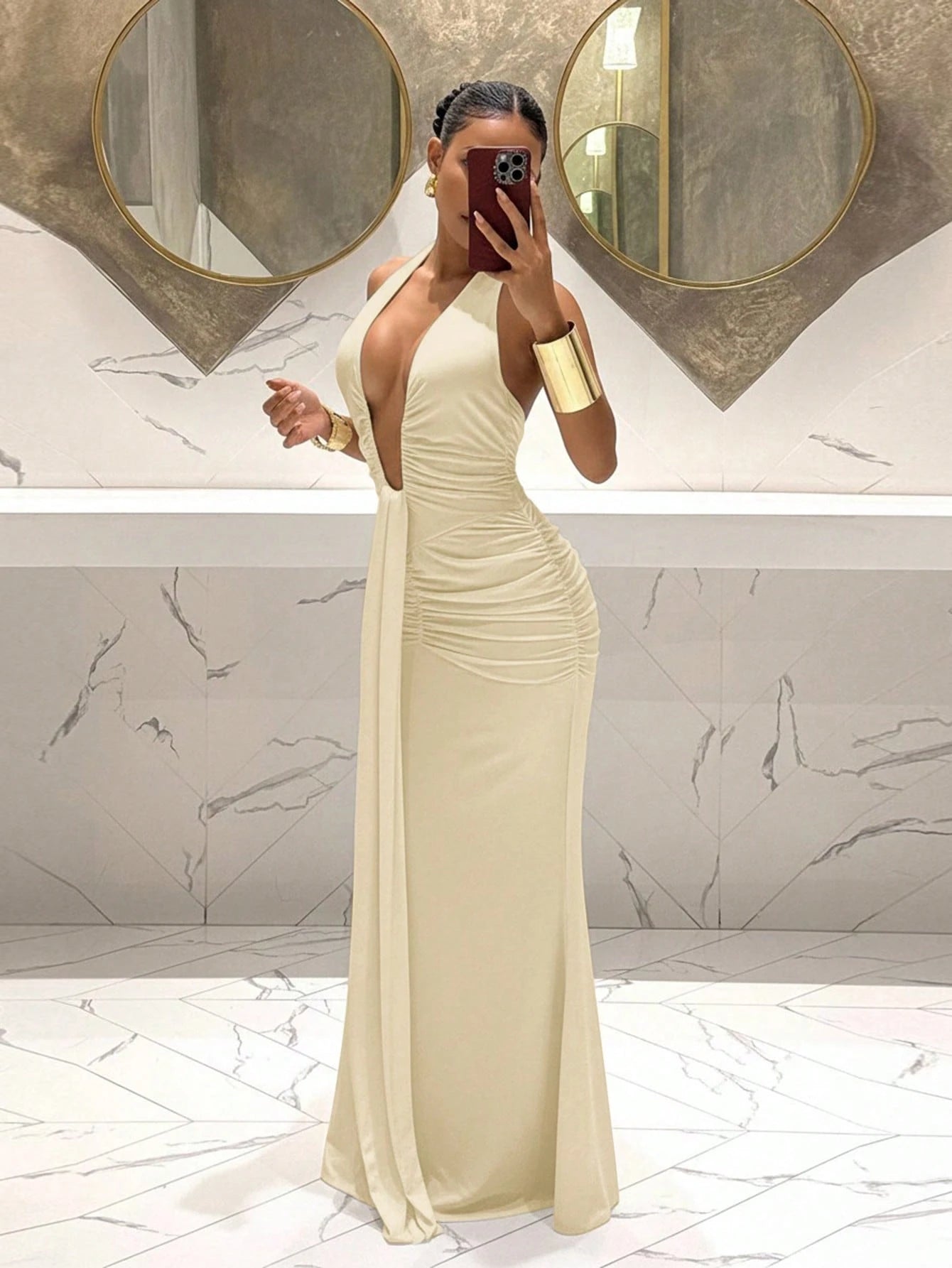 Slaydiva 2025 New Elegant Sexy Deep V-Neck Mermaid Dress, Suitable
