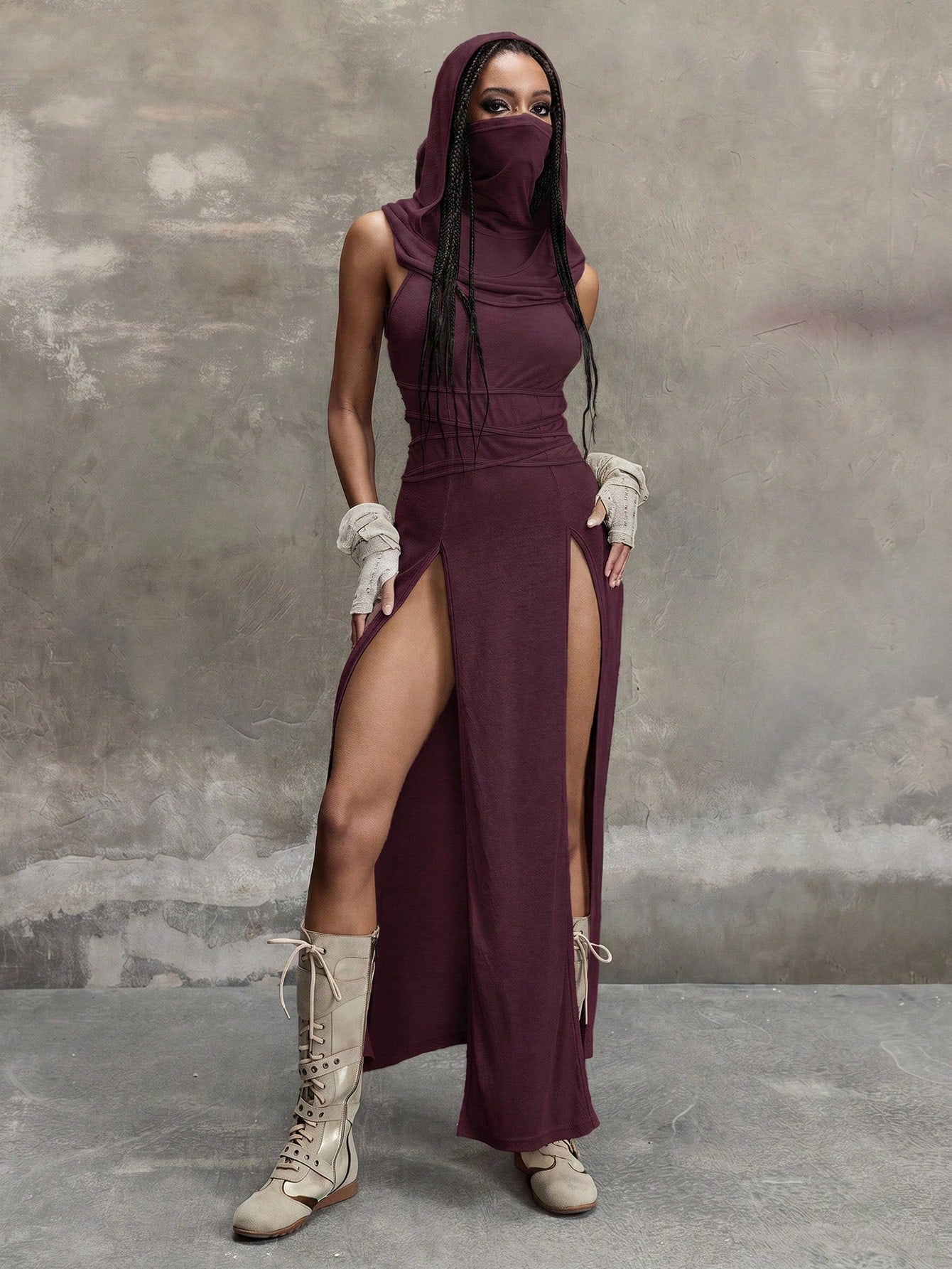 Grunge Punk Y2K Vintage Apocalypse Inspired Hooded Plunge Neckline