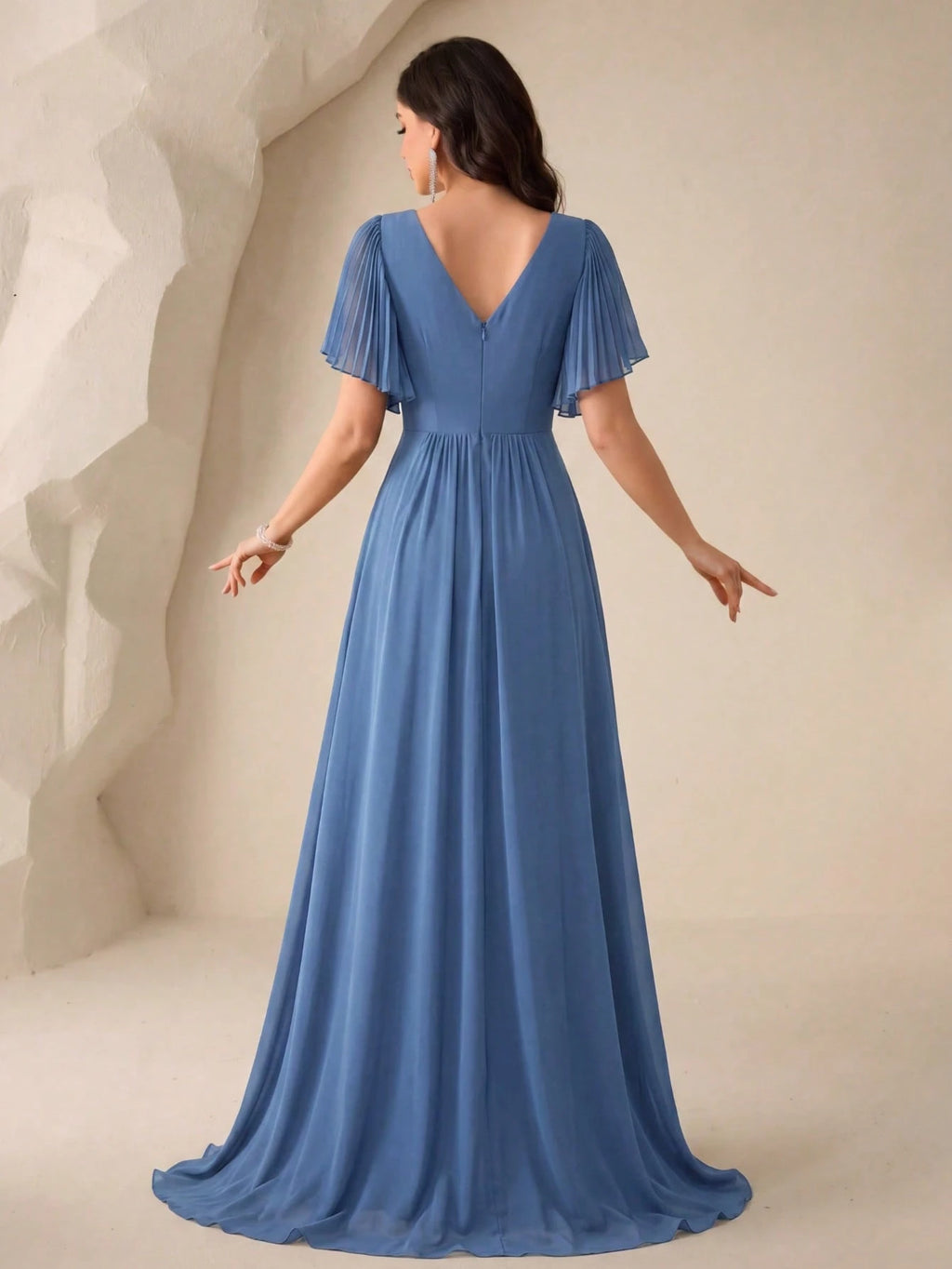 Flounce Sleeve Back Sweetheart Neck Solid Color Tulle Dress, Bridesmaid Dress Wedding - image 7
