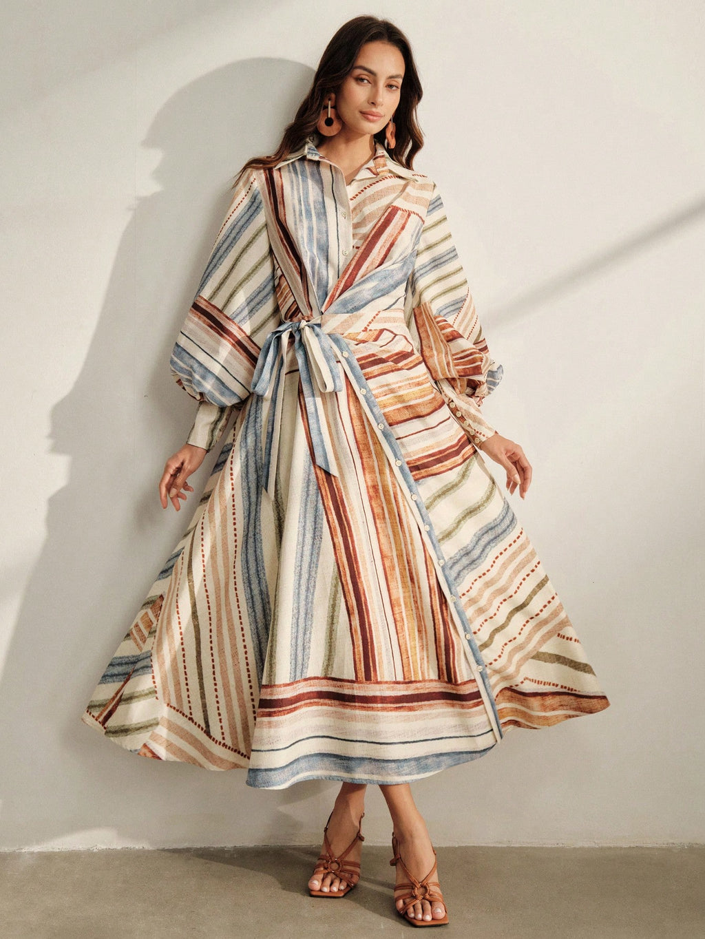 Anewsta Spring/Autumn Women's Vintage Vacation Style Multi-Color