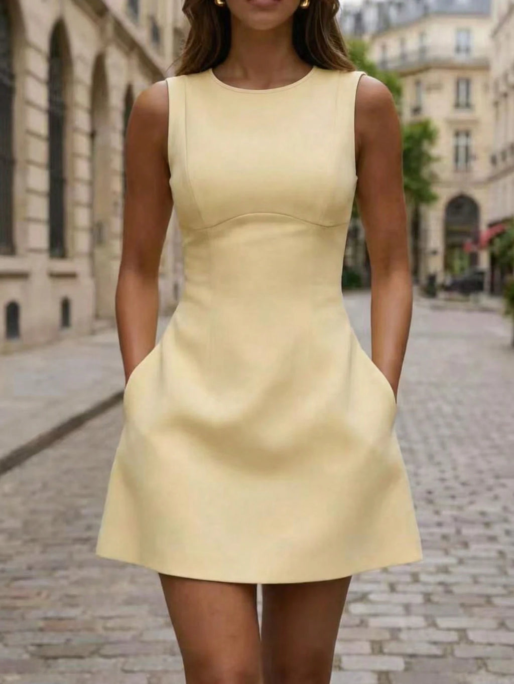 PariChic Women's New Spring/Summer Pale Yellow Waist-Cinching