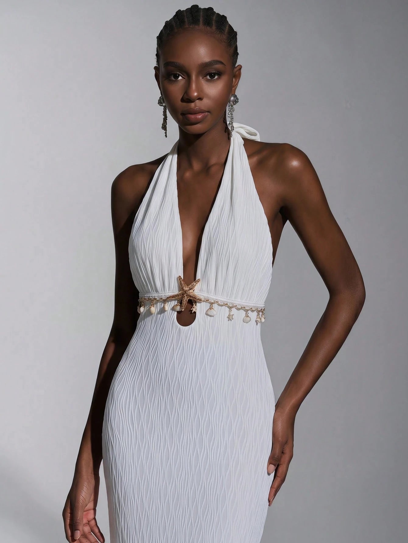 Elitara White Spring Elegant Party Wedding Holiday French Style Off-Shoulder V-Neck Mermaid Dress Metal - image 2