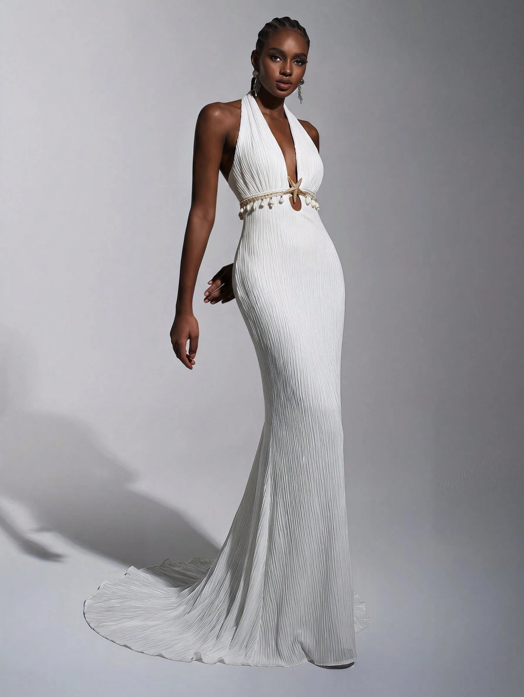 Elitara White Spring Elegant Party Wedding Holiday French Style Off-Shoulder V-Neck Mermaid Dress Metal - image 3