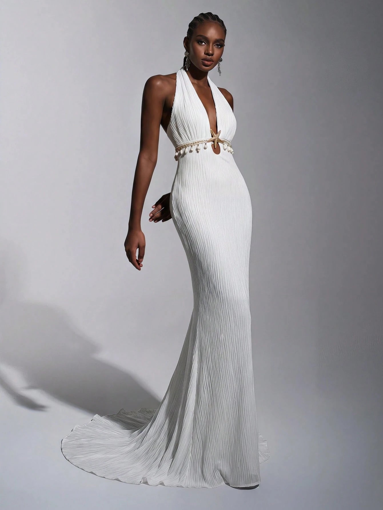 Elitara White Spring Elegant Party Wedding Holiday French Style Off-Shoulder V-Neck Mermaid Dress Metal - image 3