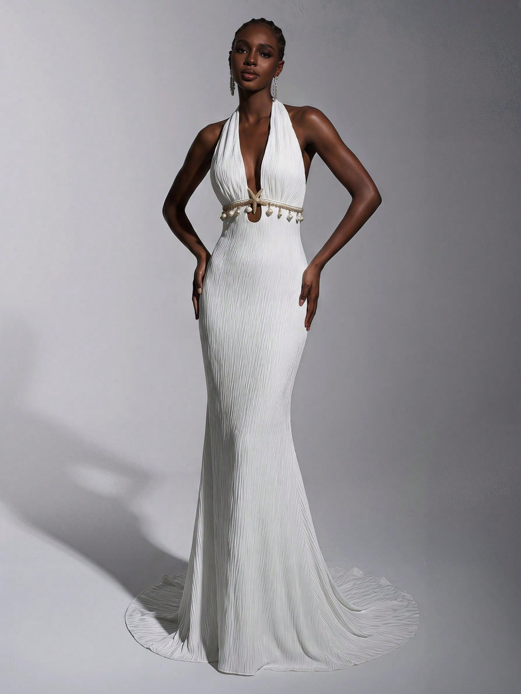 Elitara White Spring Elegant Party Wedding Holiday French Style Off-Shoulder V-Neck Mermaid Dress Metal - image 4