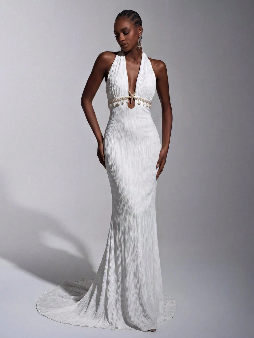 Elitara White Spring Elegant Party Wedding Holiday French Style Off-Shoulder V-Neck Mermaid Dress Metal - image 5
