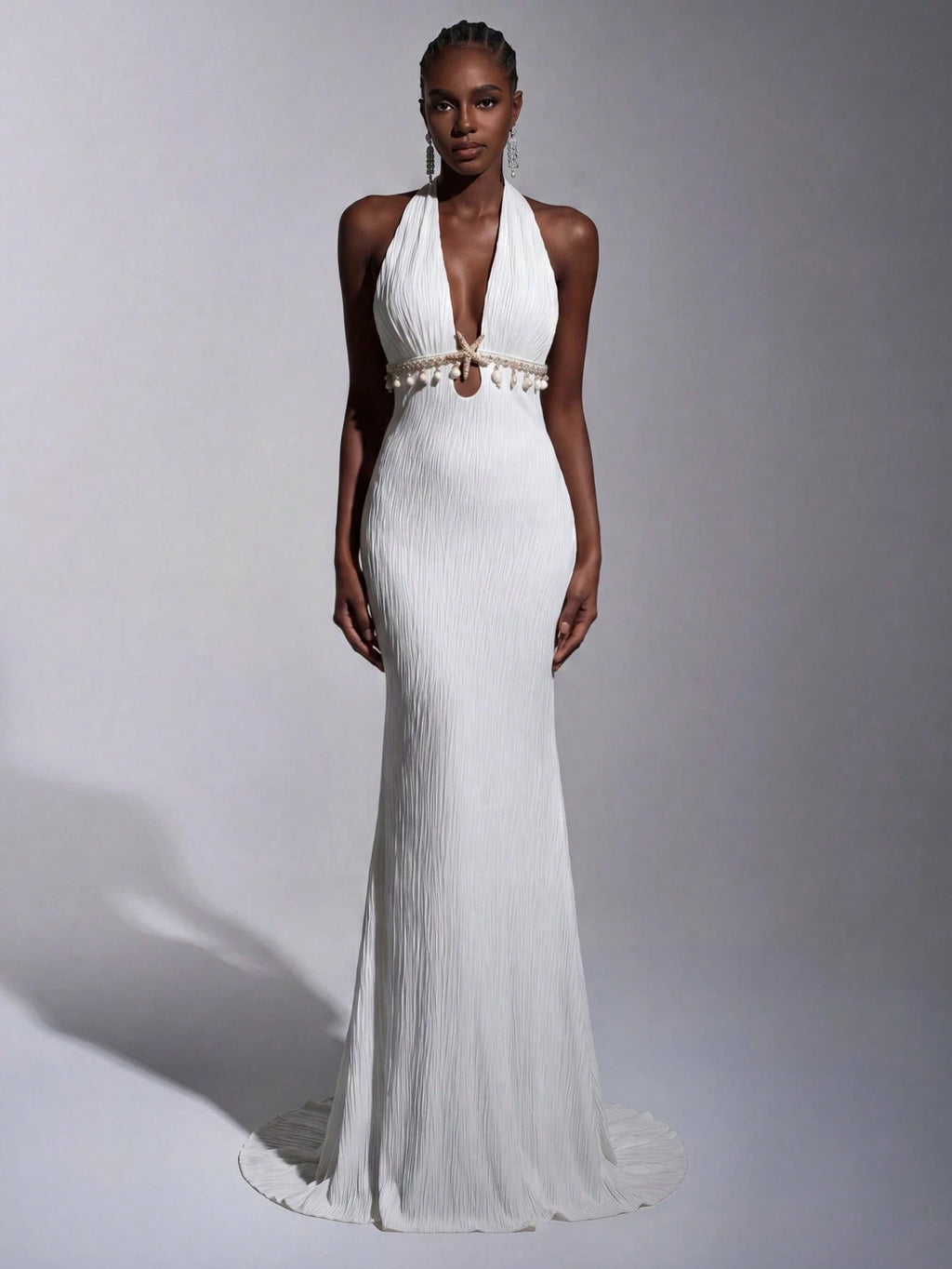 Elitara White Spring Elegant Party Wedding Holiday French Style Off-Shoulder V-Neck Mermaid Dress Metal - image 7