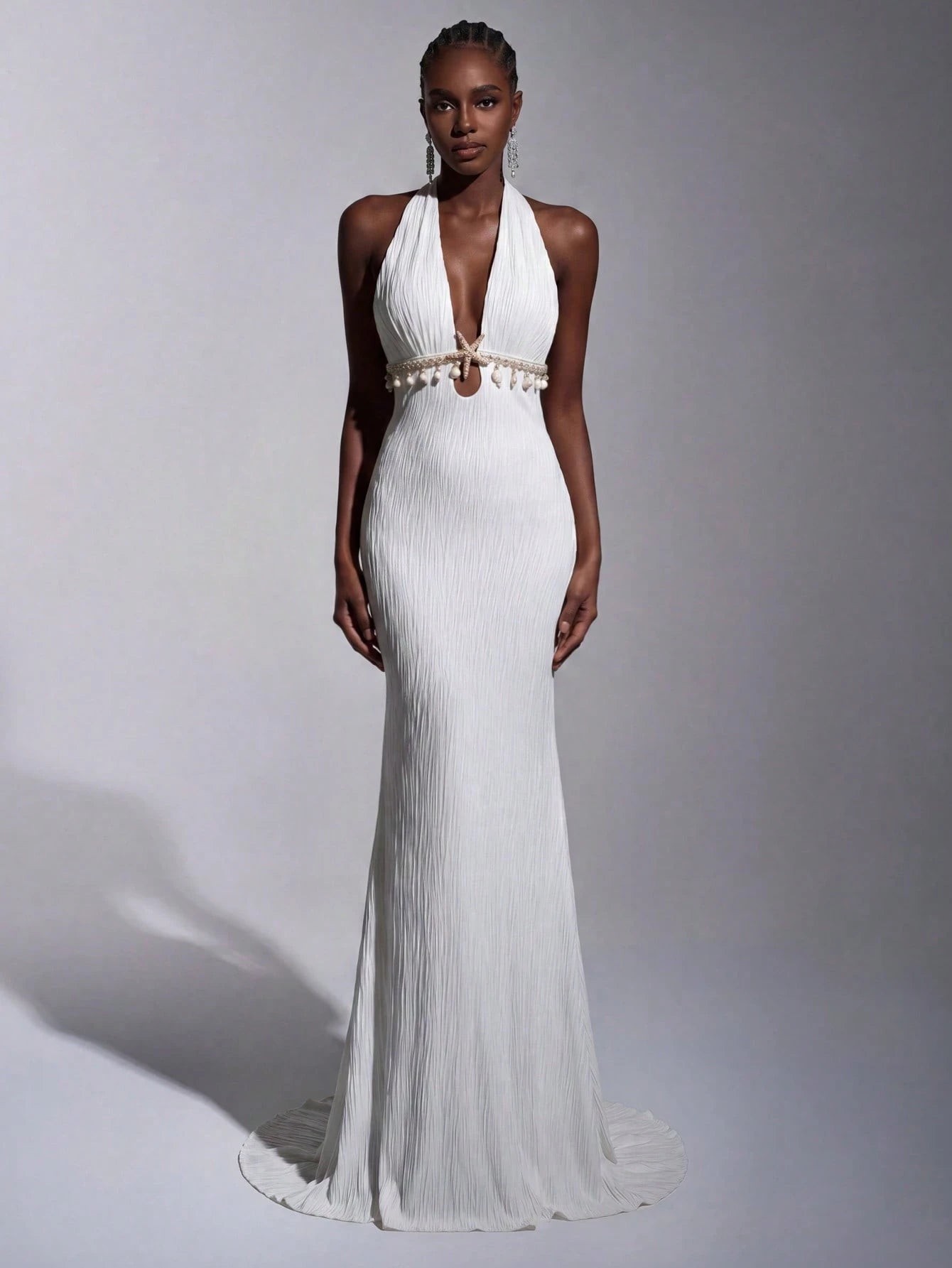 Elitara White Spring Elegant Party Wedding Holiday French Style Off-Shoulder V-Neck Mermaid Dress Metal - image 7